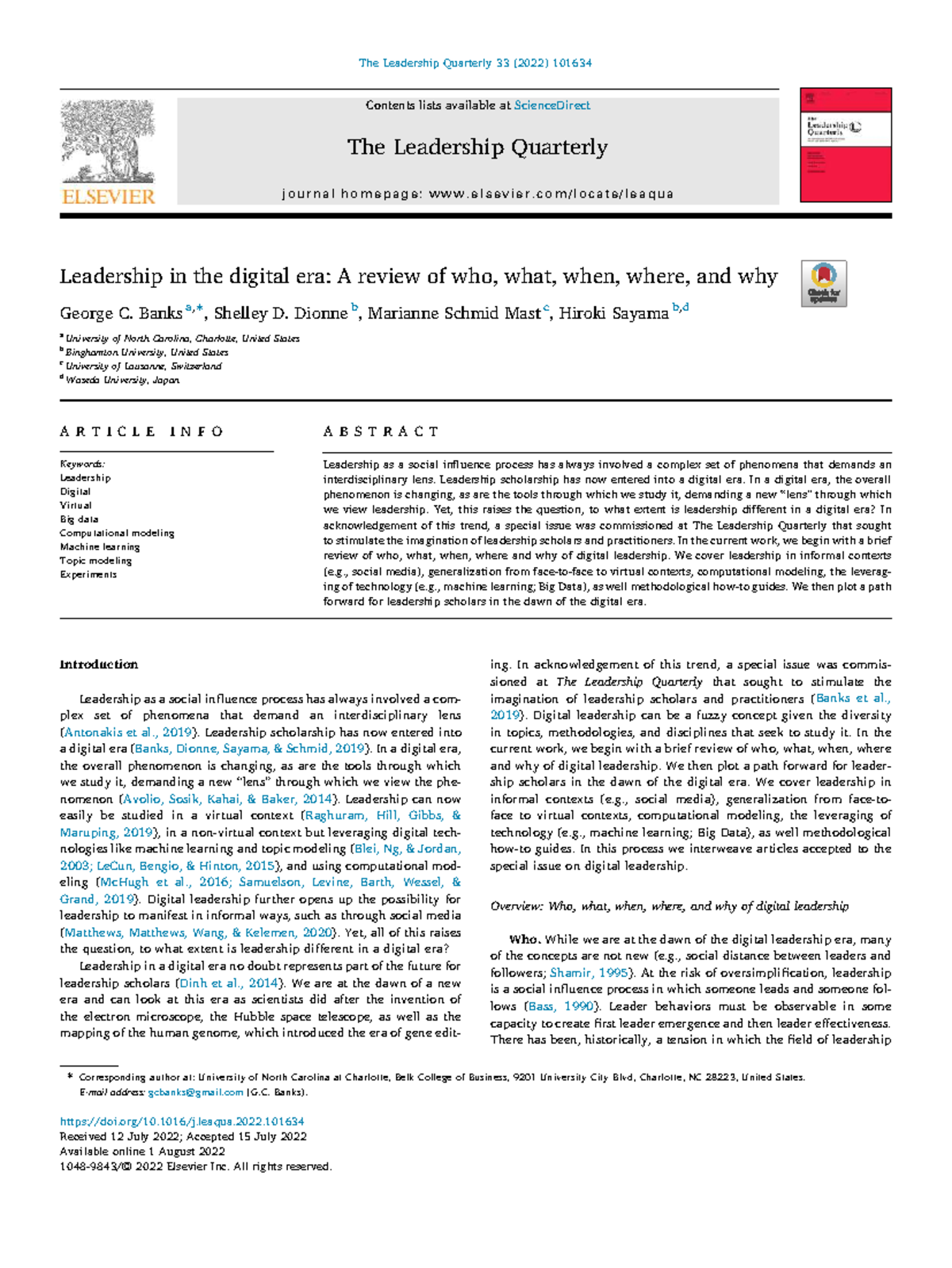 Leadership in the Digital Era: A Review of Key Aspects - Studocu