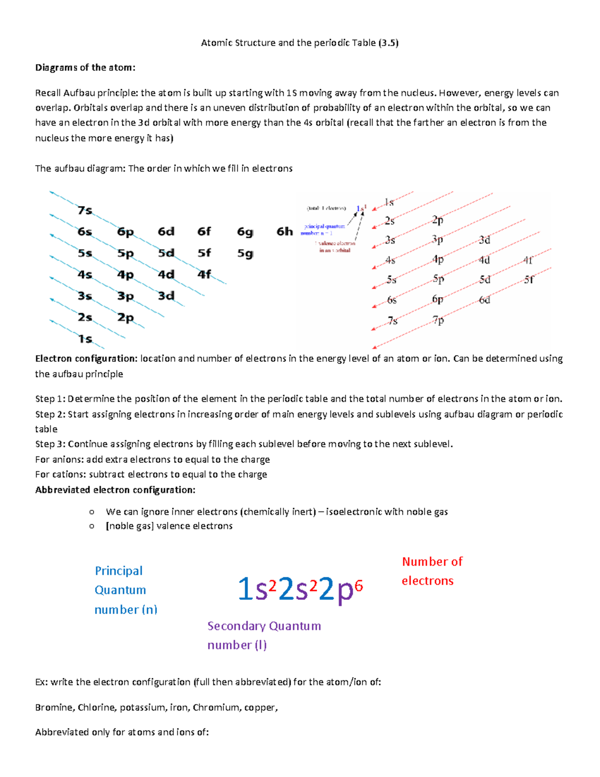 3.5 Atomic Structure & Periodic Table: Electron Configurations ...