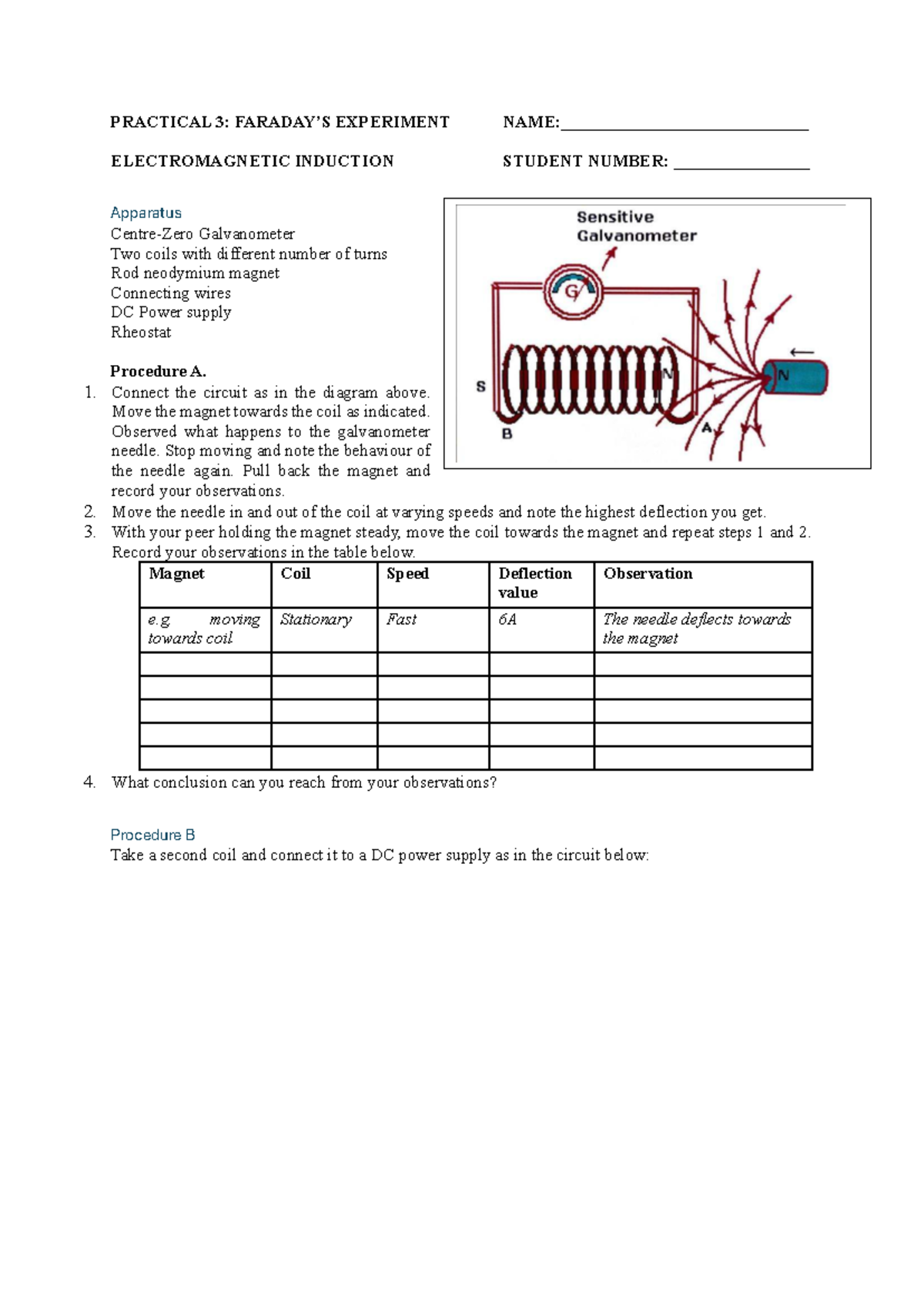 Physics III Practical 3: Experiment on Electromagnetic Induction - Studocu