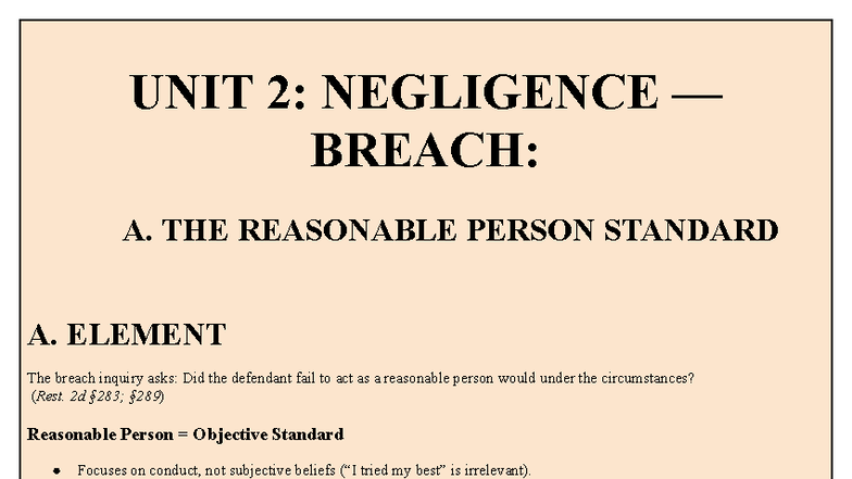 Negligence Breach Review: Understanding the Reasonable Person Standard - Studocu