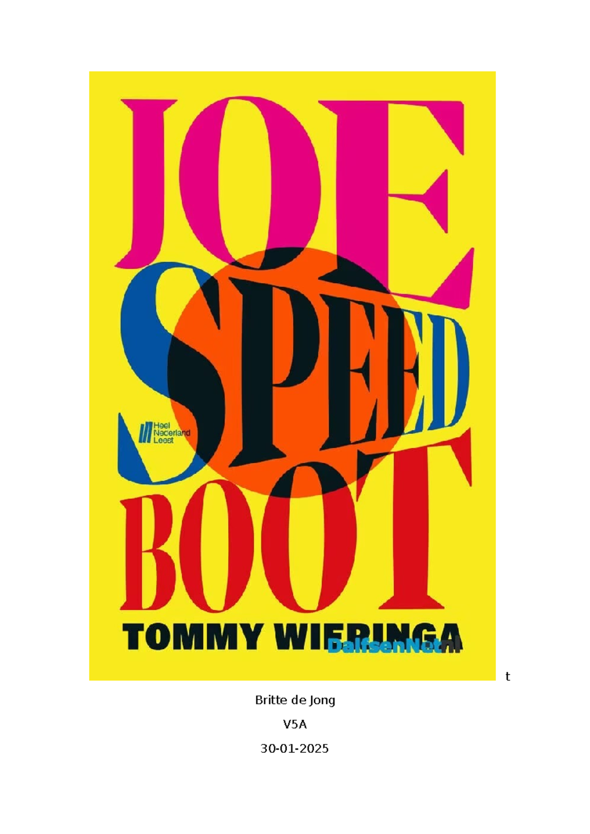 Boekverslag: Joe Speedboot (V5A) - Samenvatting en Analyse - Studeersnel
