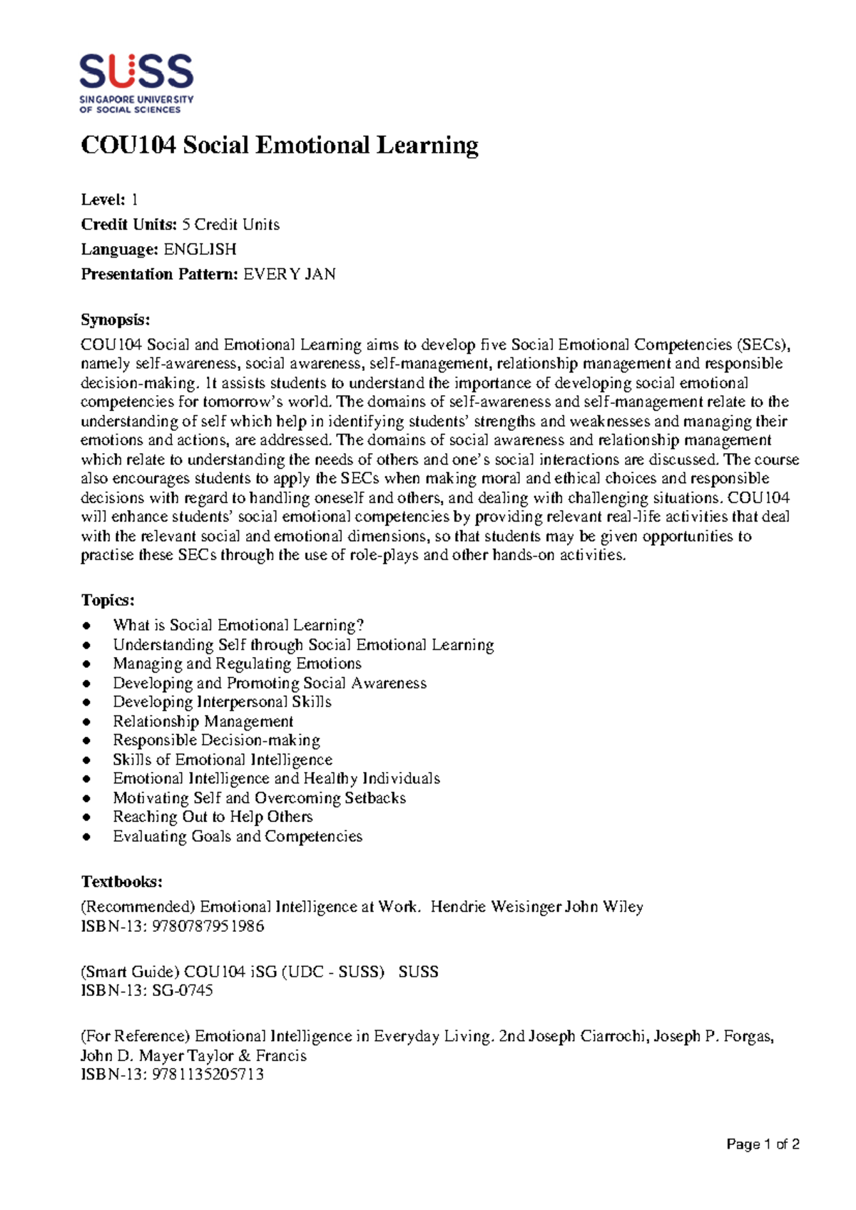 COU104 Social Emotional Learning Course Overview and Competencies - Studocu