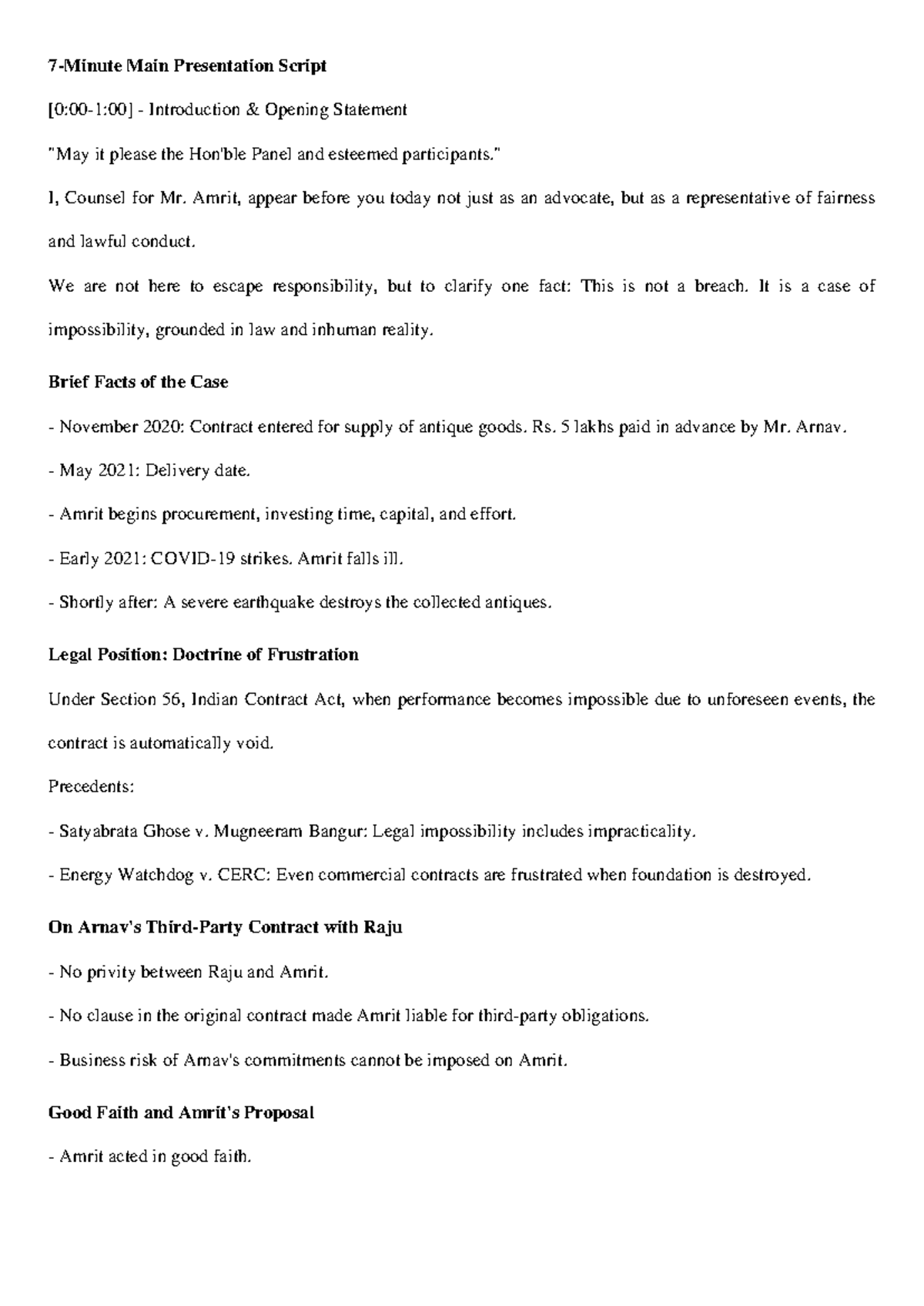 Mediation Presentation Script: Legal Impossibility & Fairness - Studocu