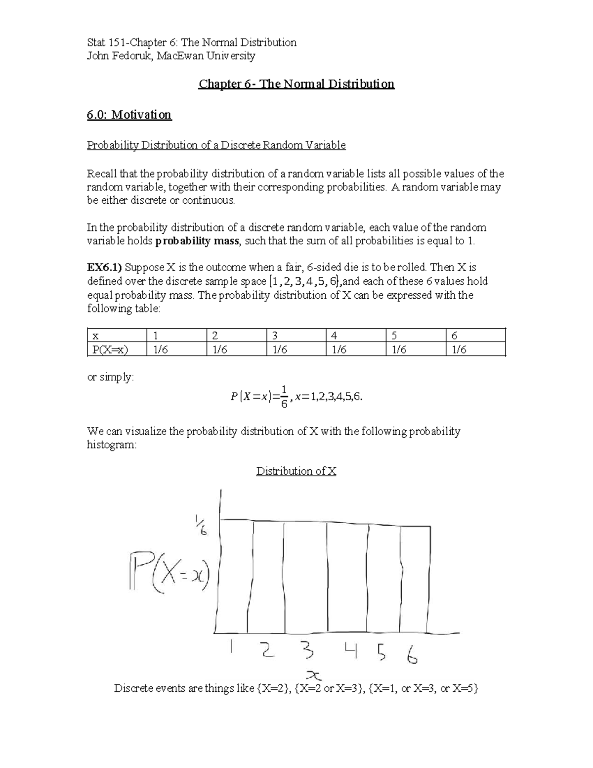 Stat 6: The Normal Distribution - Chapter Notes by John Fedoruk - Studocu