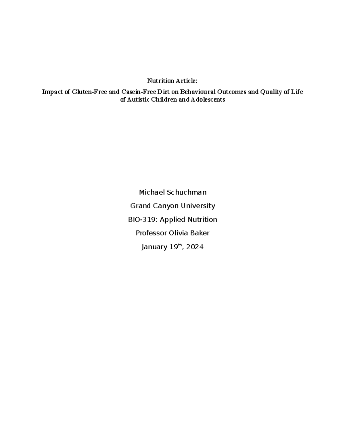 Nutrition Article 1 - Nutrition Article: Impact of Gluten-Free and ...