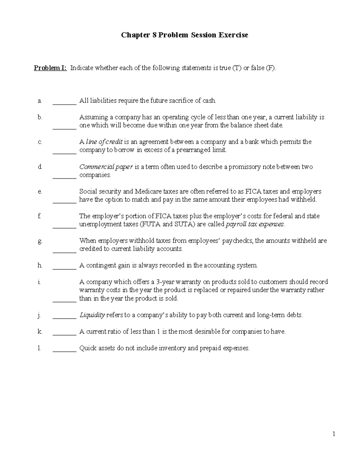 Ch 8 Problem Session Exercises and Analysis for Accounting Concepts ...