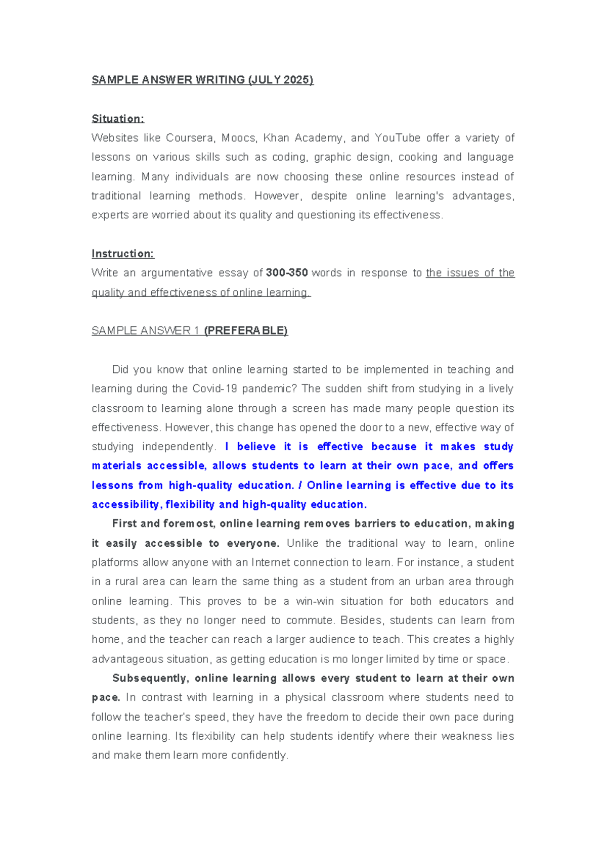 LCC113 Argumentative Essay Sample Answer (July 2025) - Studocu