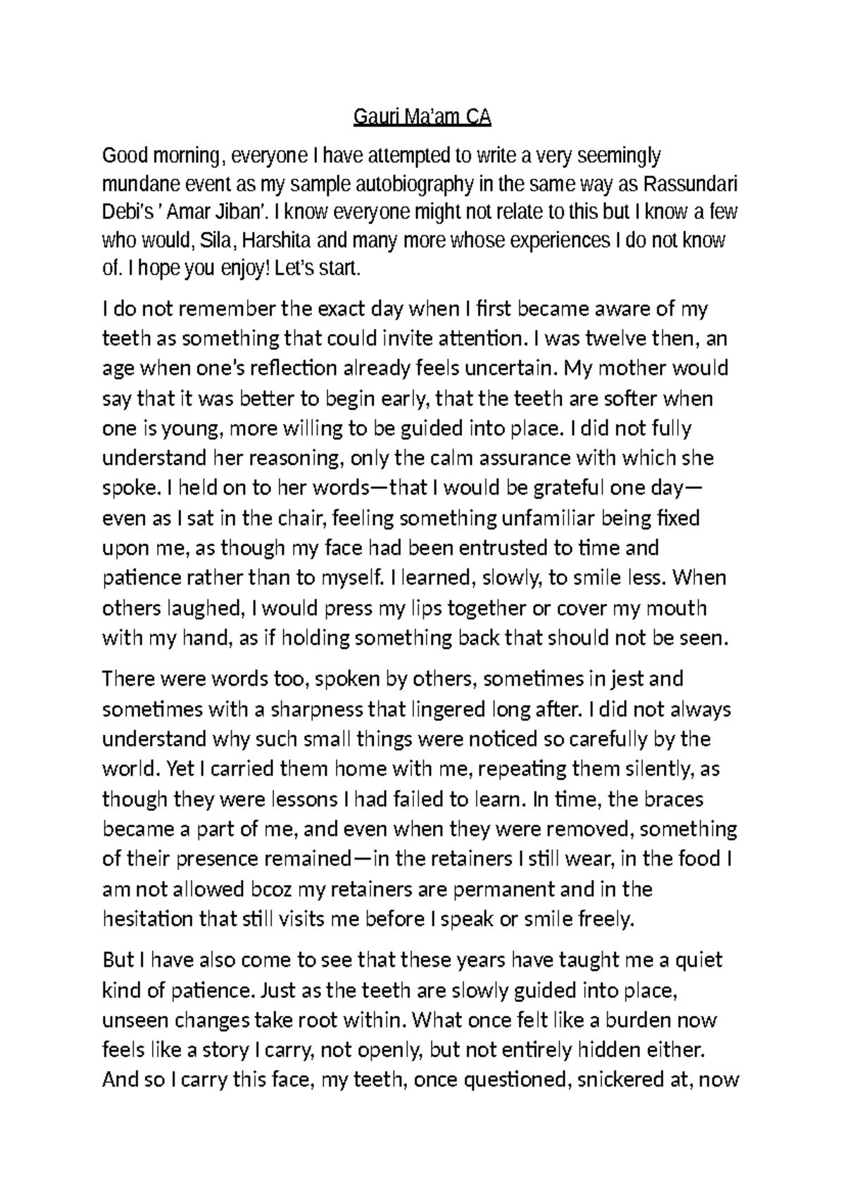Sample Autobiography: Reflections on Growing Up with Braces - NAAAAA ...