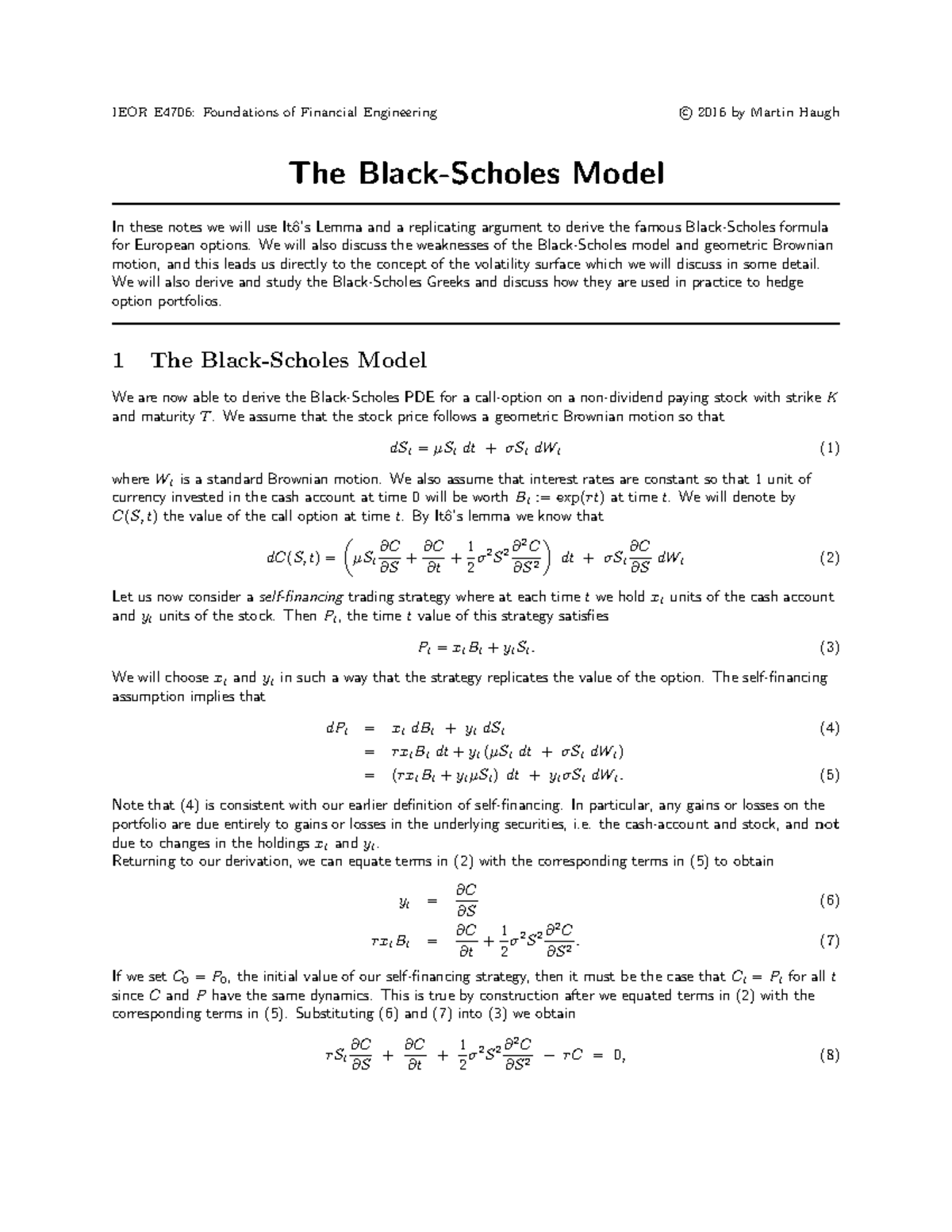 IEOR E4706: Black Scholes Model and European Options Analysis - Studocu