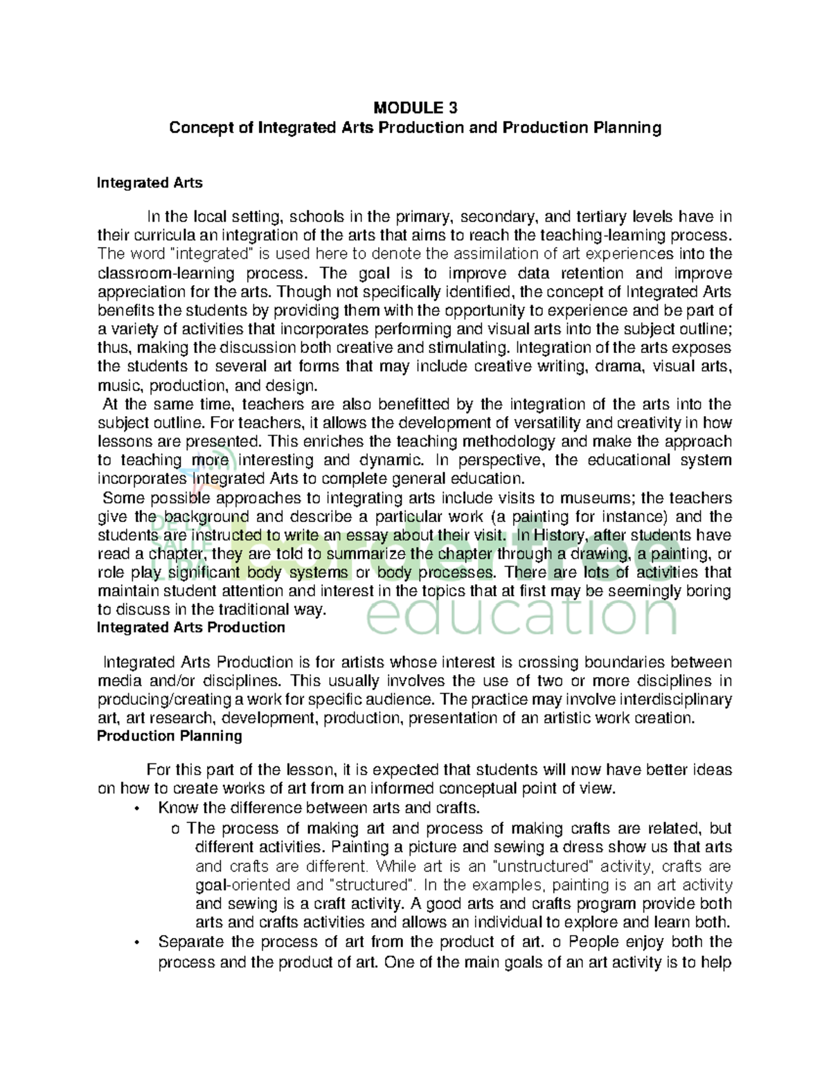 Module 3: Integrated Arts Production & Planning Fundamentals - Studocu