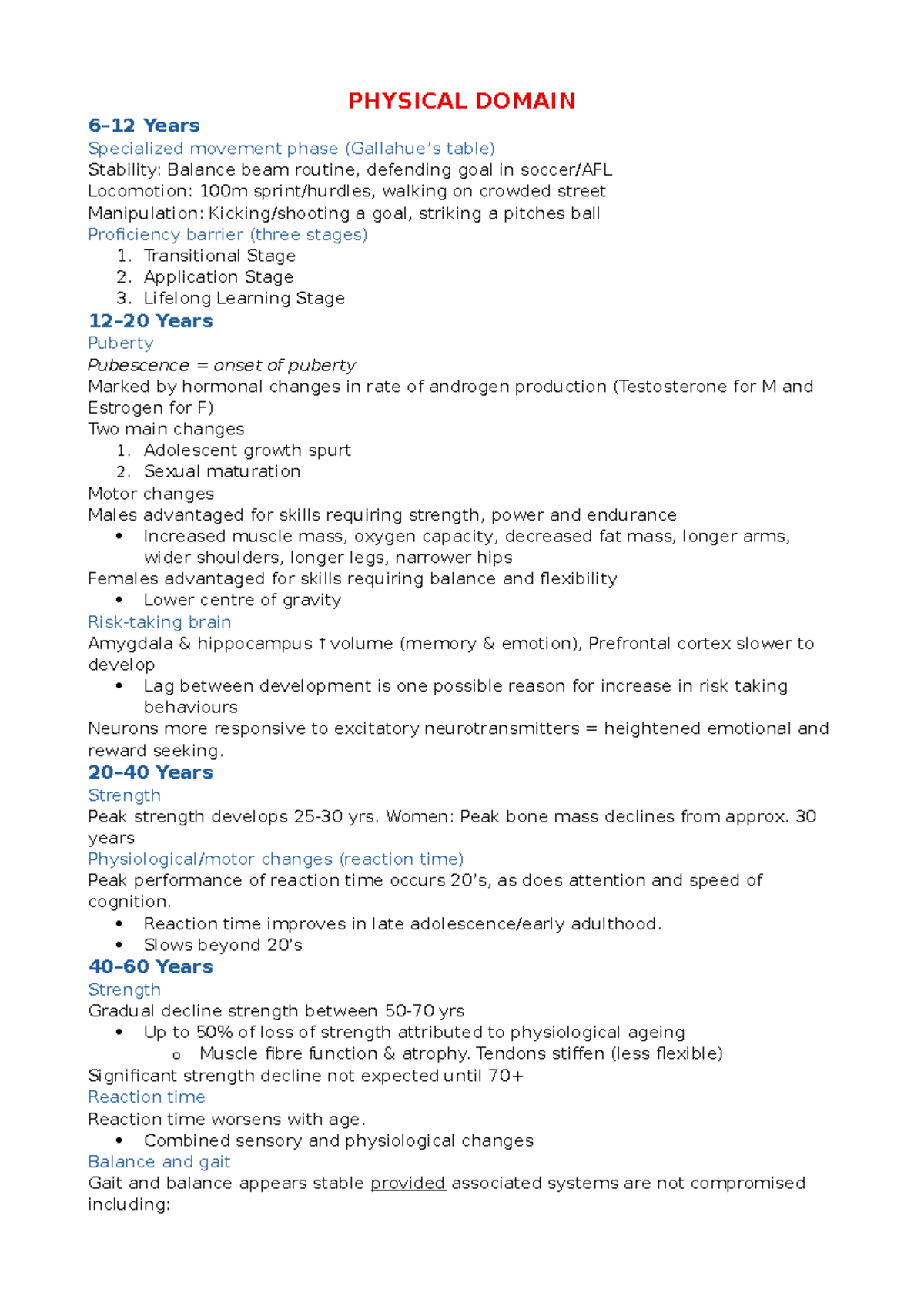 Test 2 Revision Items: Physical & Cognitive Development Insights - Studocu