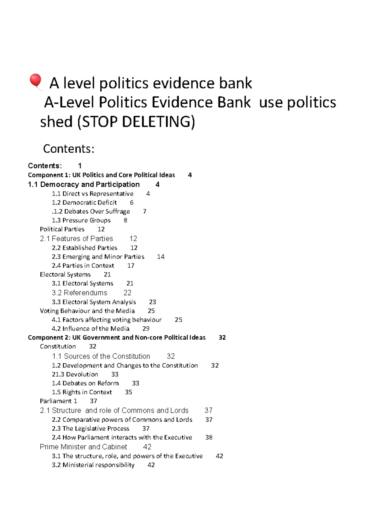 A-Level Politics Evidence Bank: Updated Insights and Analysis - Document Preview