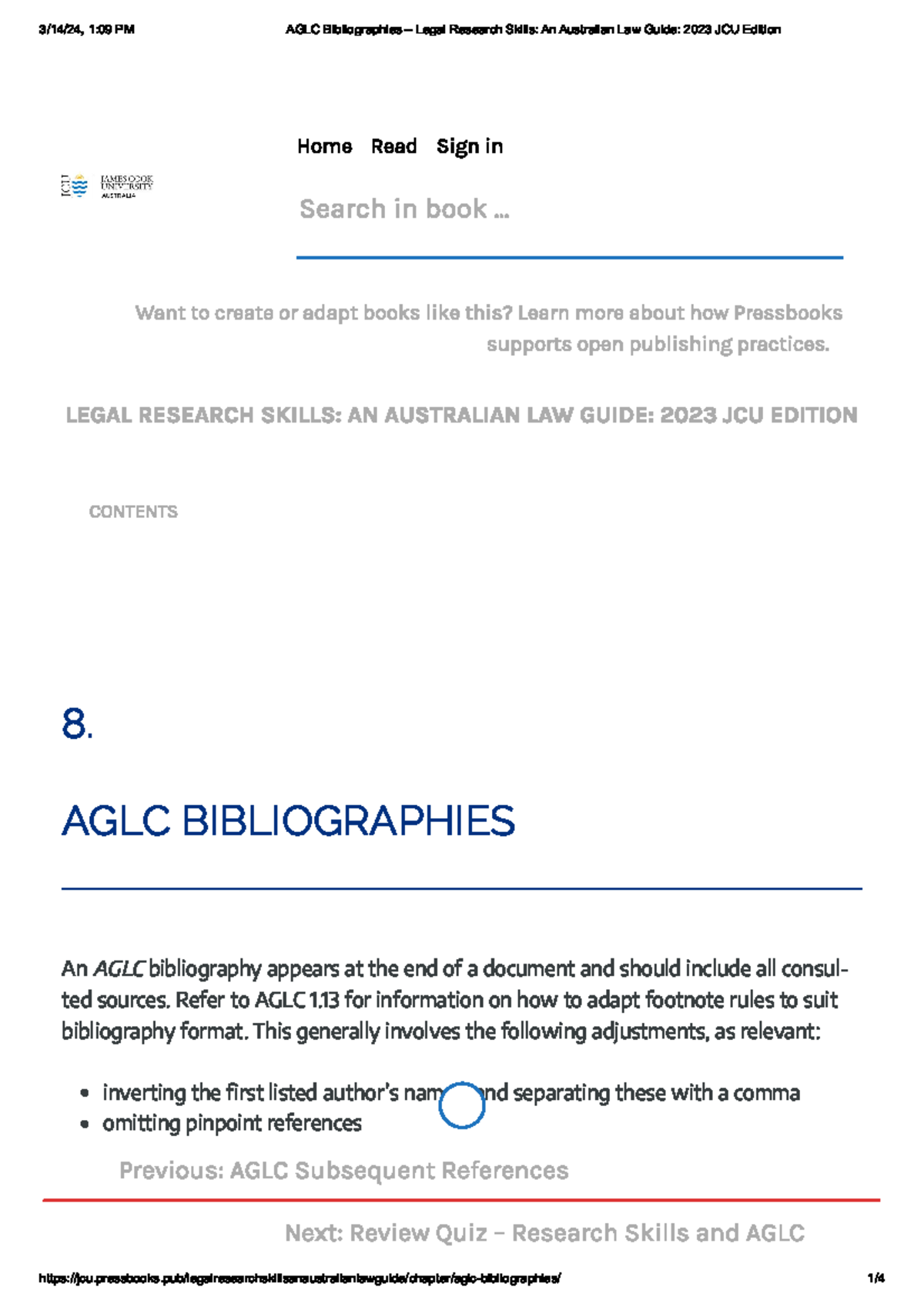 AGLC Bibliographies – Legal Research Sk...Australian Law Guide 2023 JCU ...