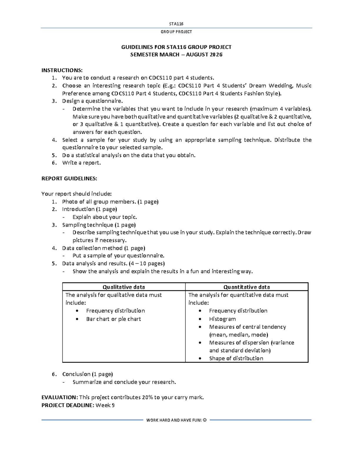 STA116 Group Project Guidelines & Rubric for CDCS110 Research 2026 ...