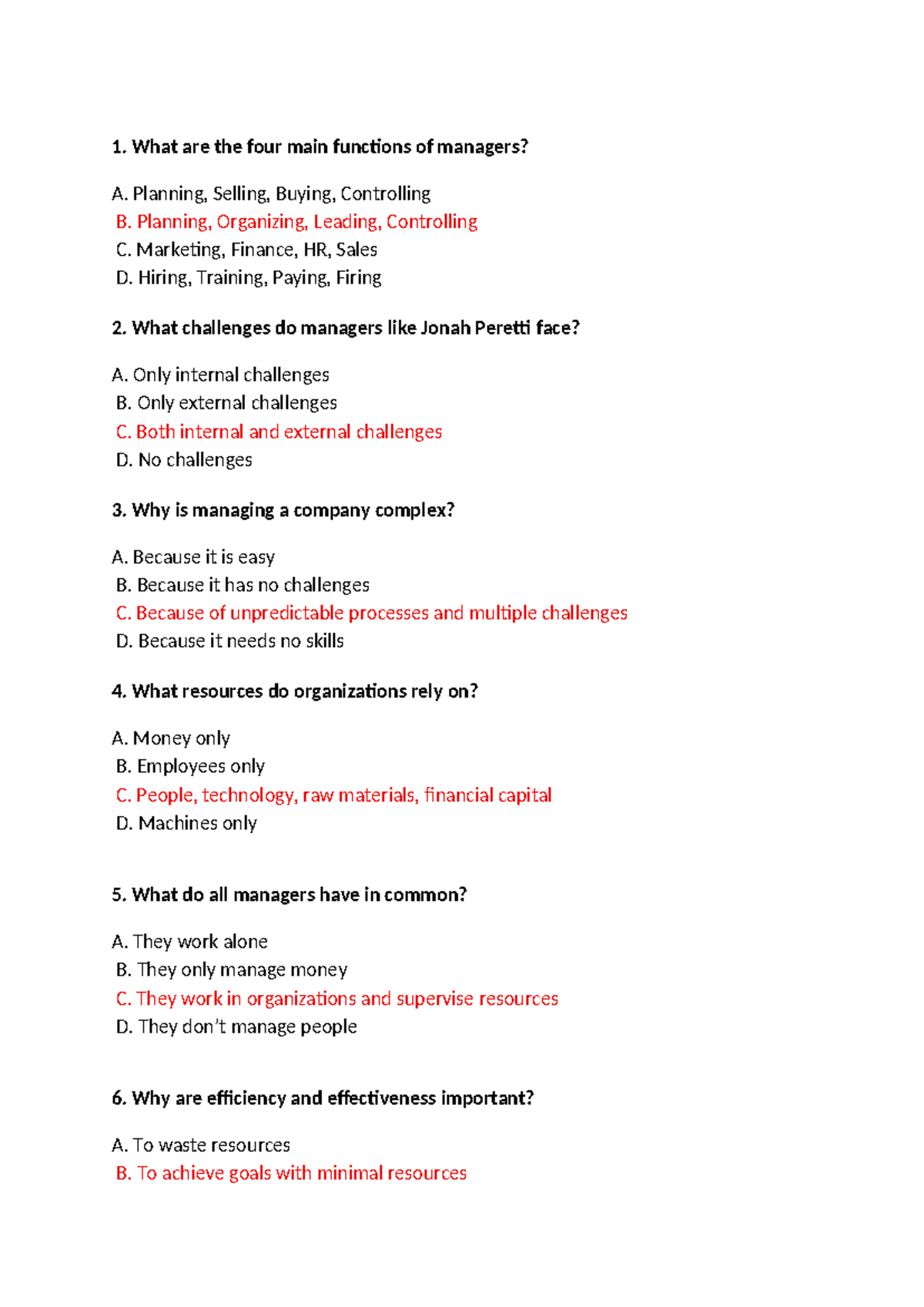 Management Functions and Challenges: A Study Guide (MGT 101) - Studocu