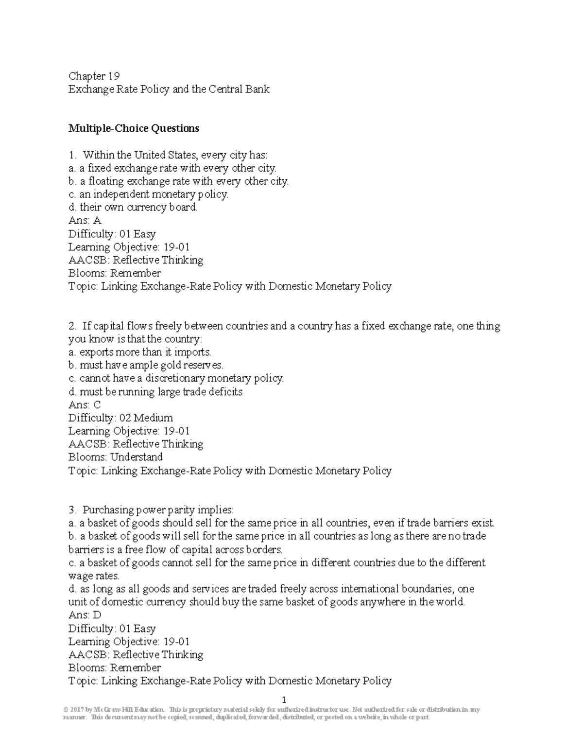 Cecchetti 5e Chapter 19 Exchange Rate Policy Test Bank Questions - Studocu