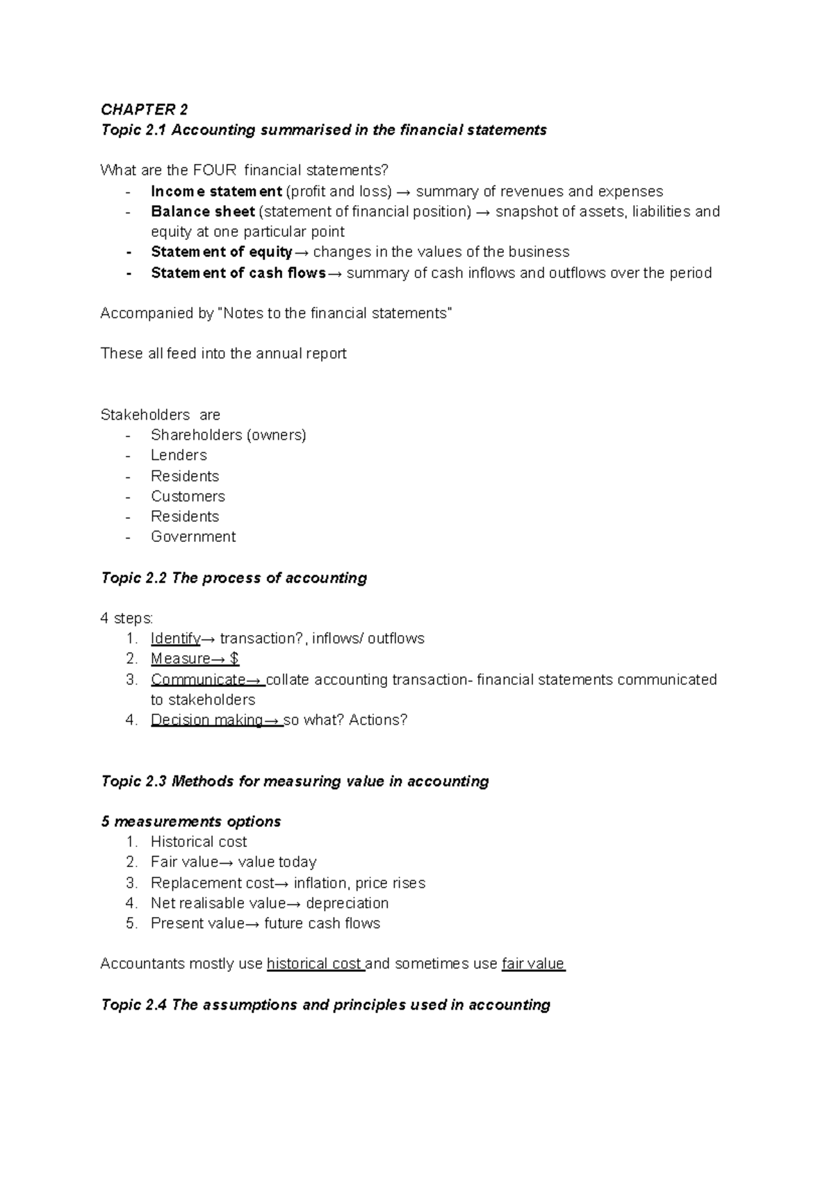 CHAPTER 2: Accounting Principles & Financial Statements Overview - Studocu