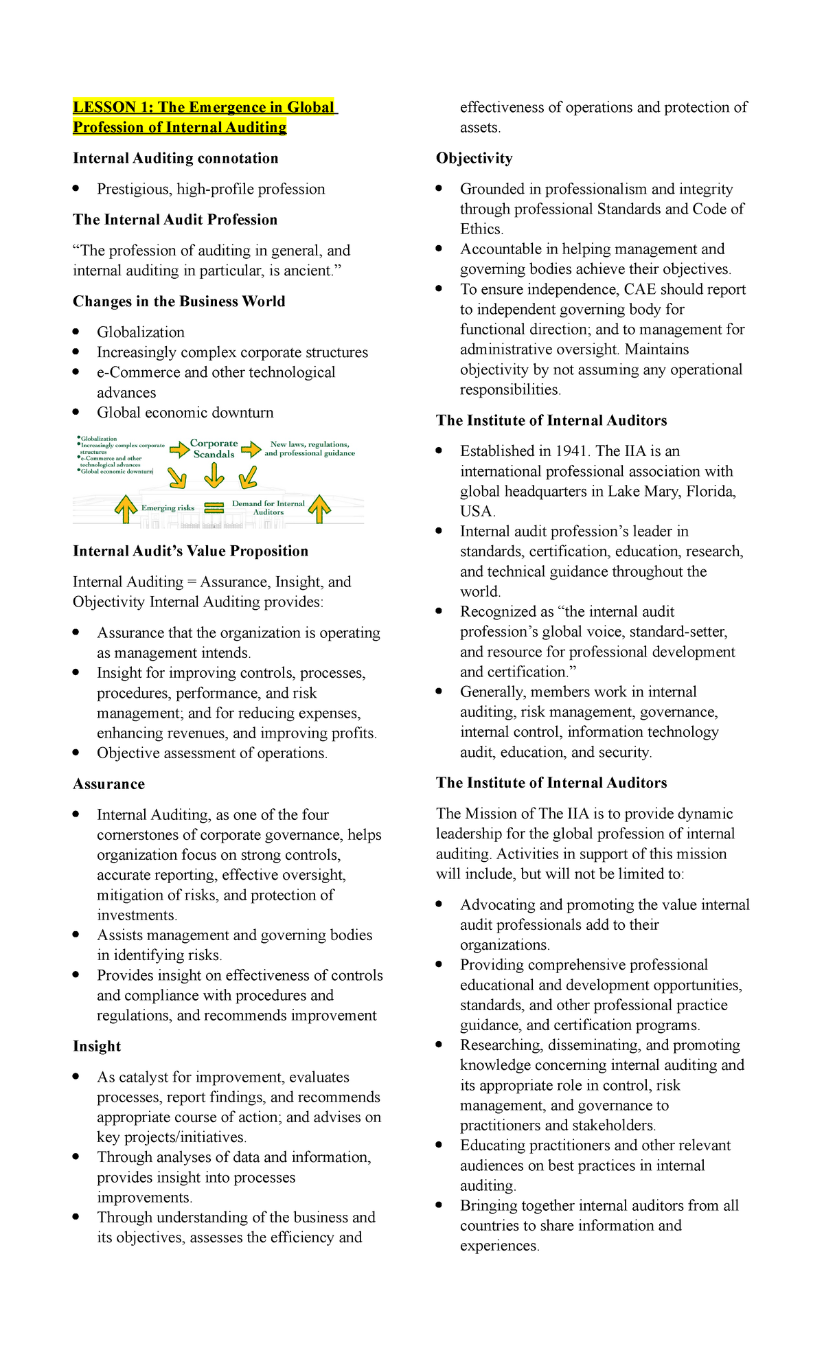 Lesson 1-9 Internal Auditing - LESSON 1: The Emergence in Global ...