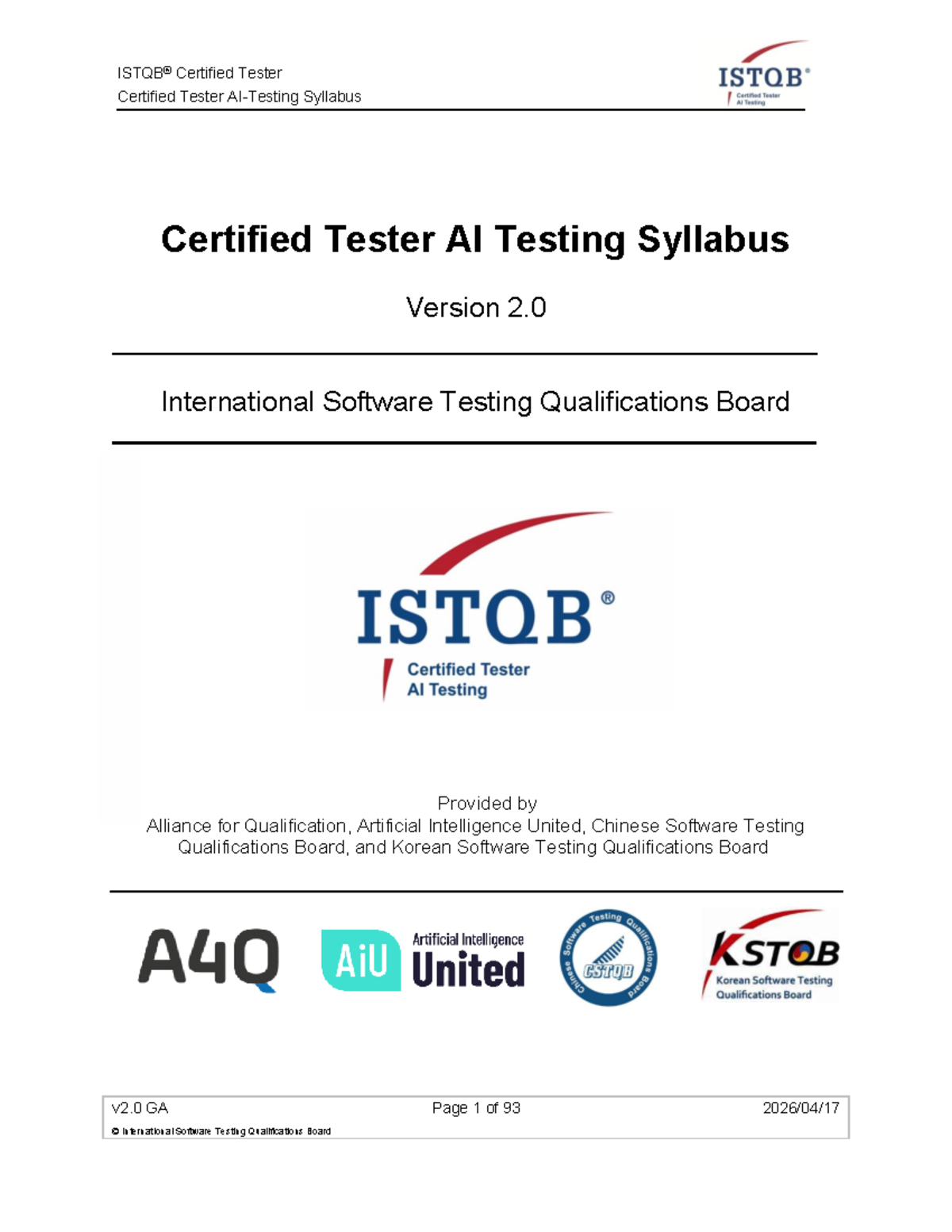 ISTQB Certified Tester AI Testing Syllabus v2.0 - Studocu
