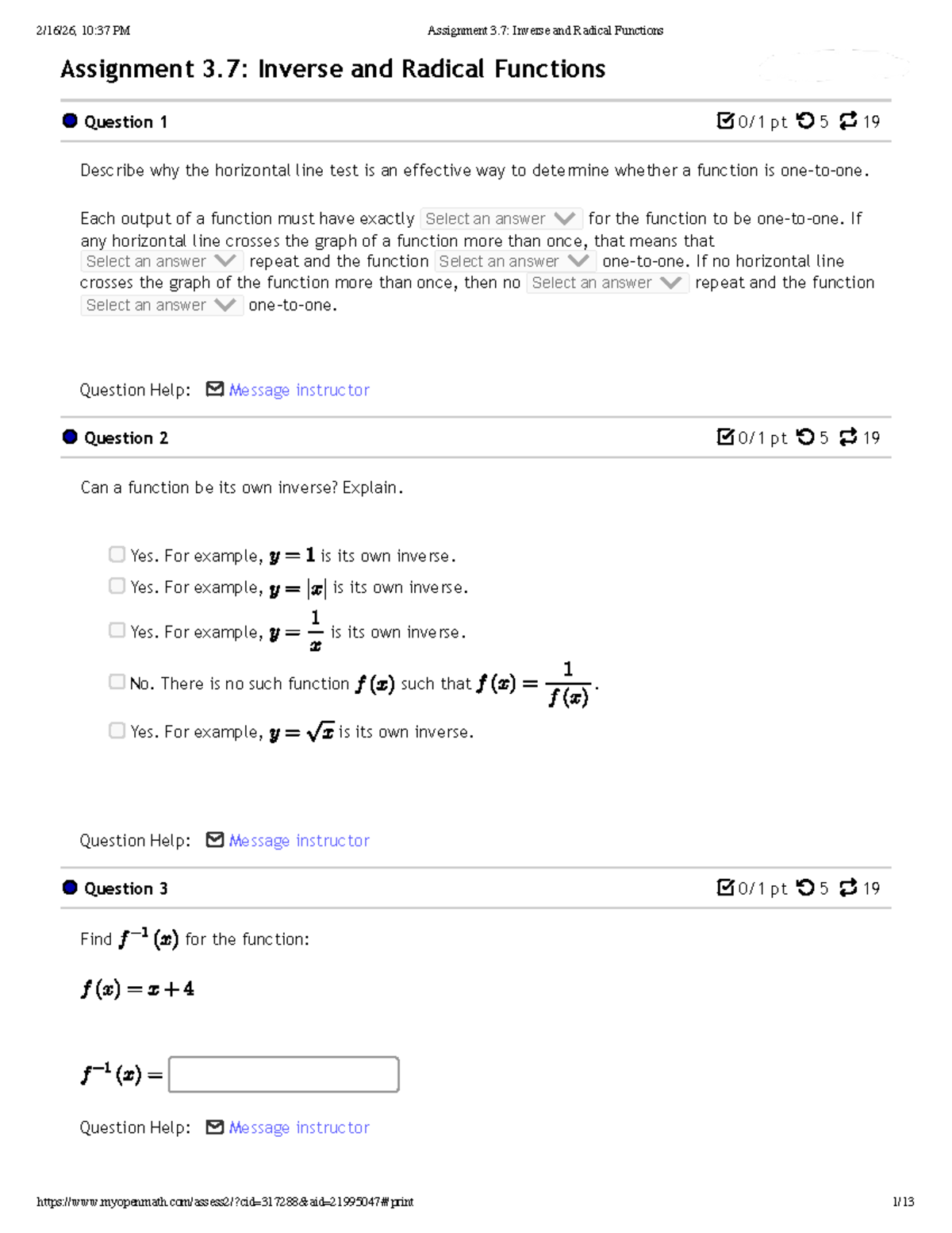 Assignment 3.7: Inverse and Radical Functions Analysis - Studocu