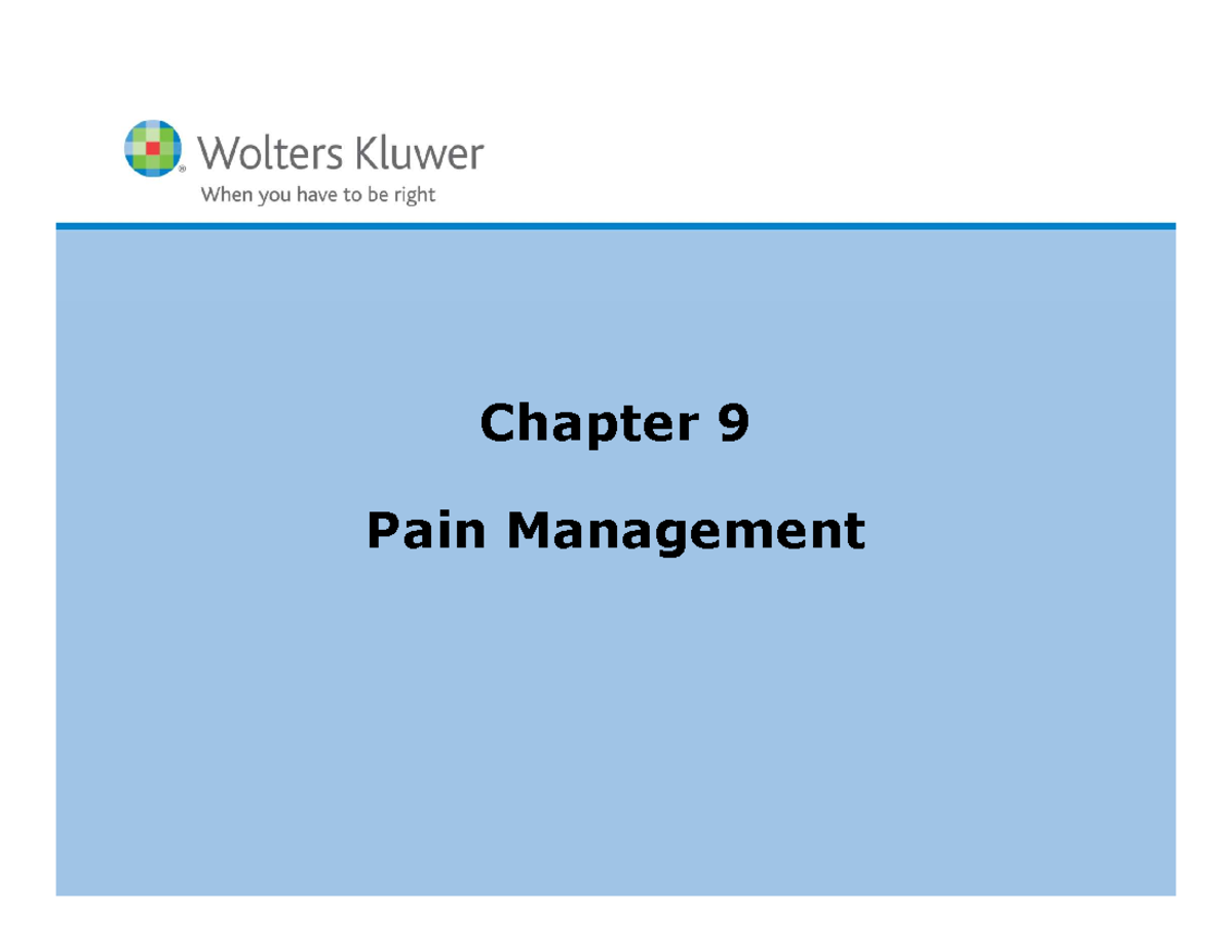 Chapter 9: Comprehensive Overview of Pain Management Techniques - Studocu