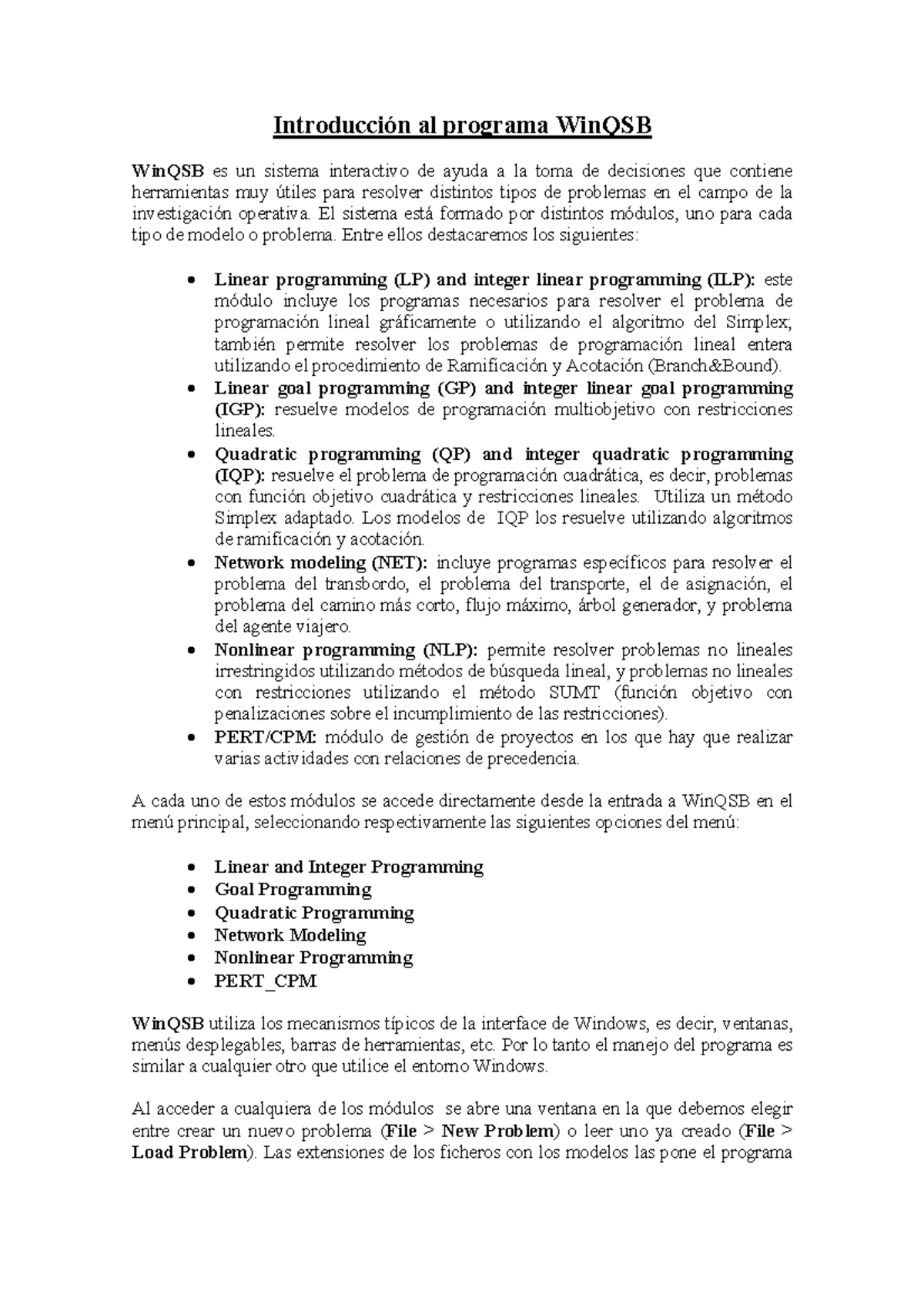 Guía de Uso del Software WinQSB para el Álgebra Lineal - Studocu