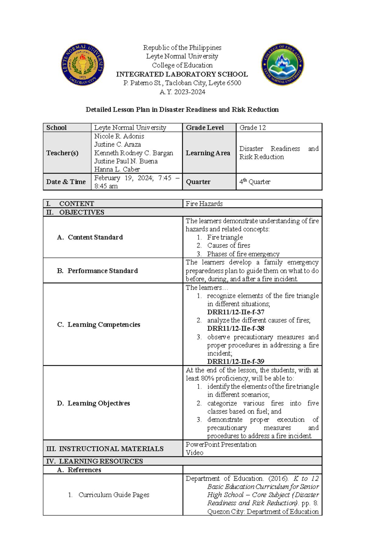 Detailed Lesson Plan (DLP) in Disaster Readiness & Risk Reduction ...