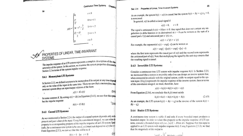 Systems Chapter 2: Properties of Linear Systems and Differential ...