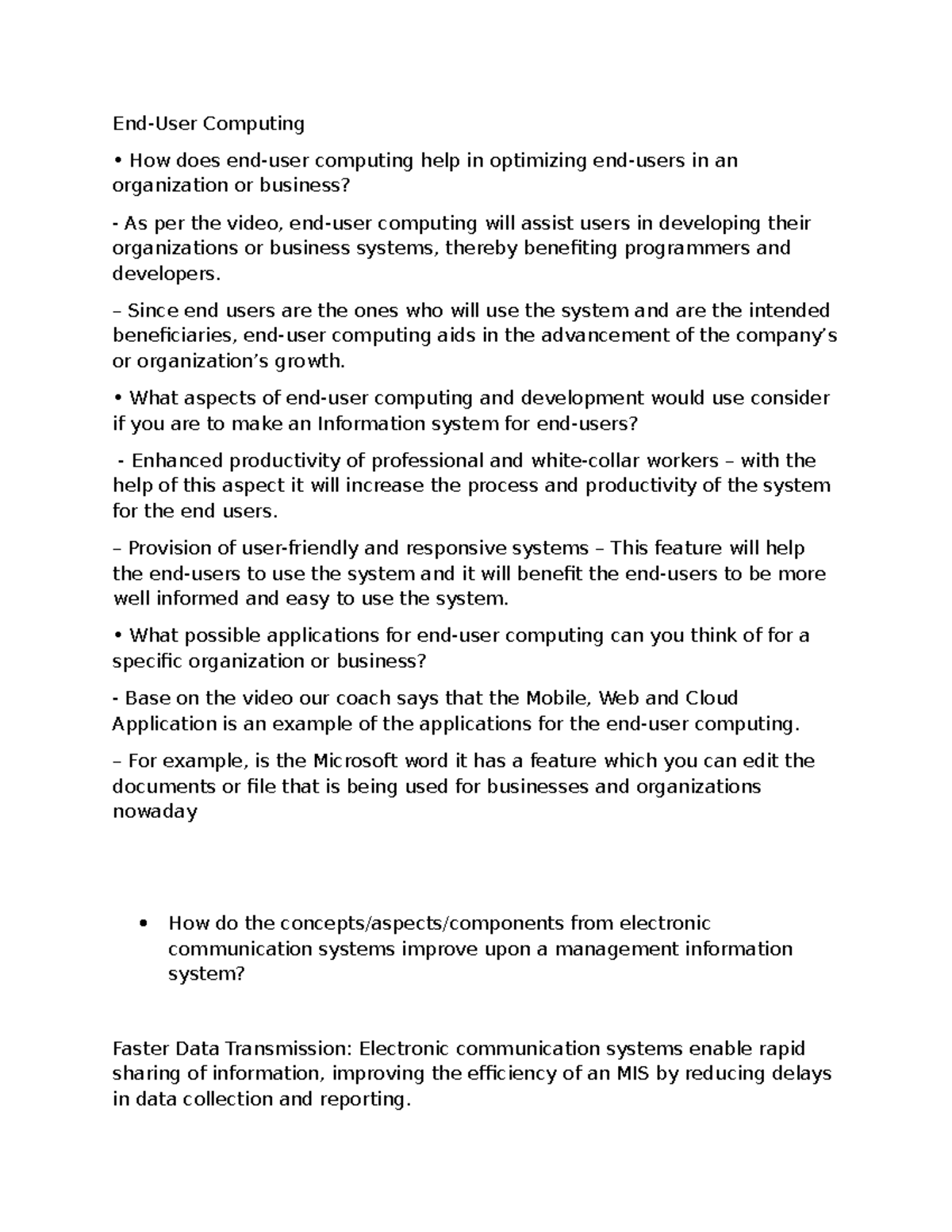 Management info system - End-User Computing How does end-user computing ...