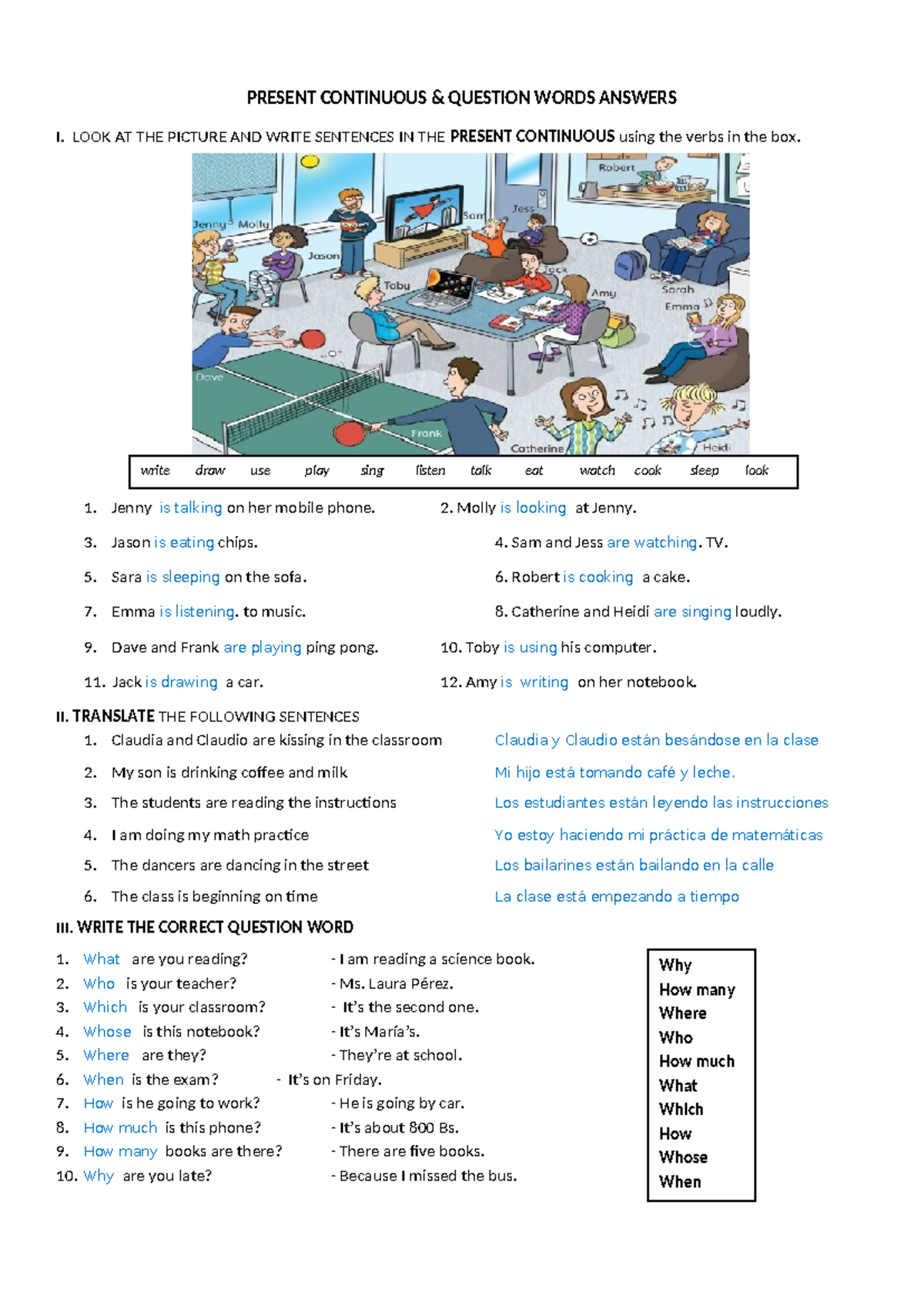 Present Continuous Questions & Answers: Exercises and Translations ...