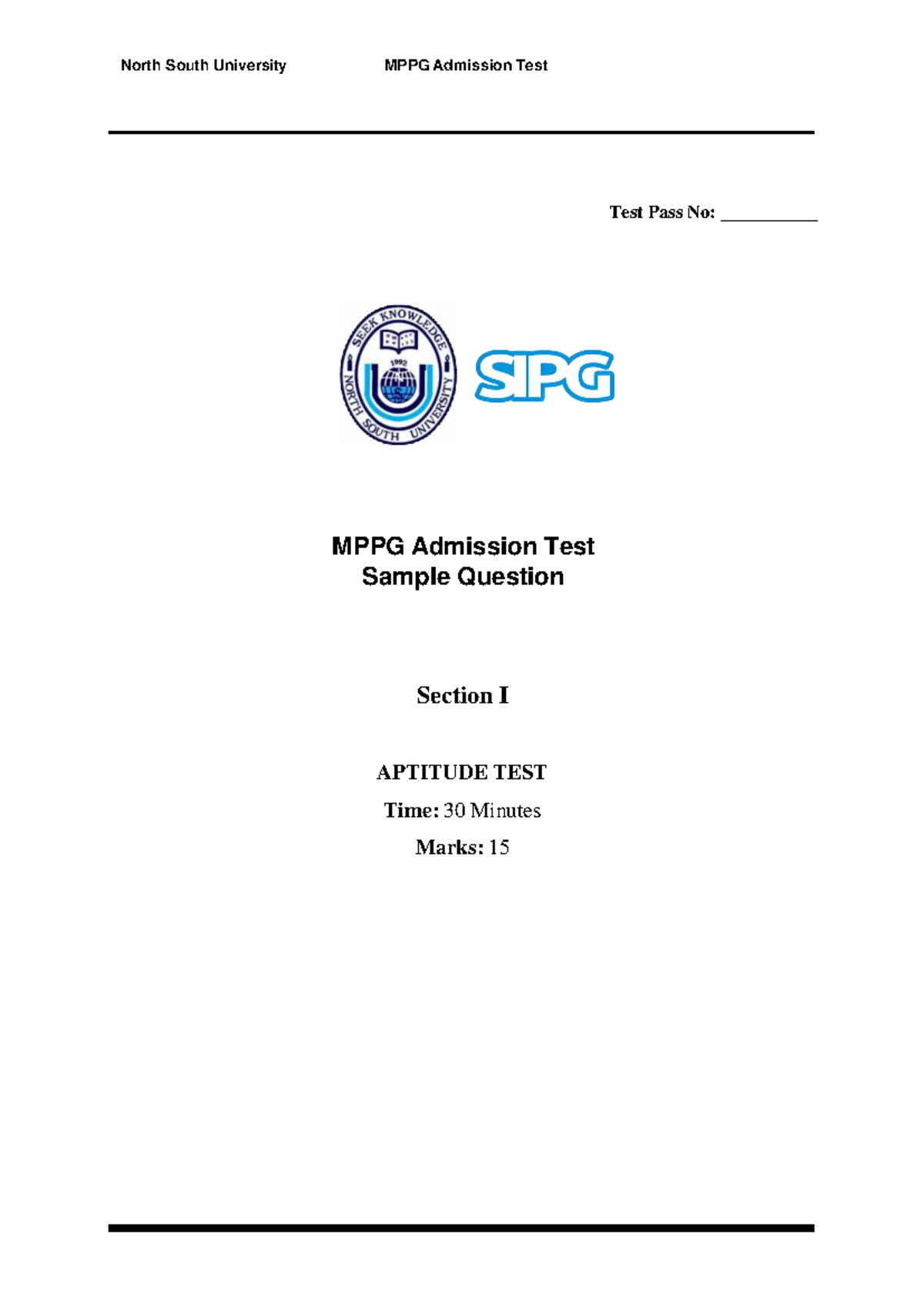 North South University MPPG Admission Test Sample Questions 2025 - Studocu
