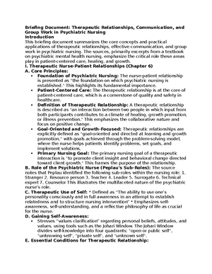Therapeutic Communication - Study Notes & Assignments - Studocu