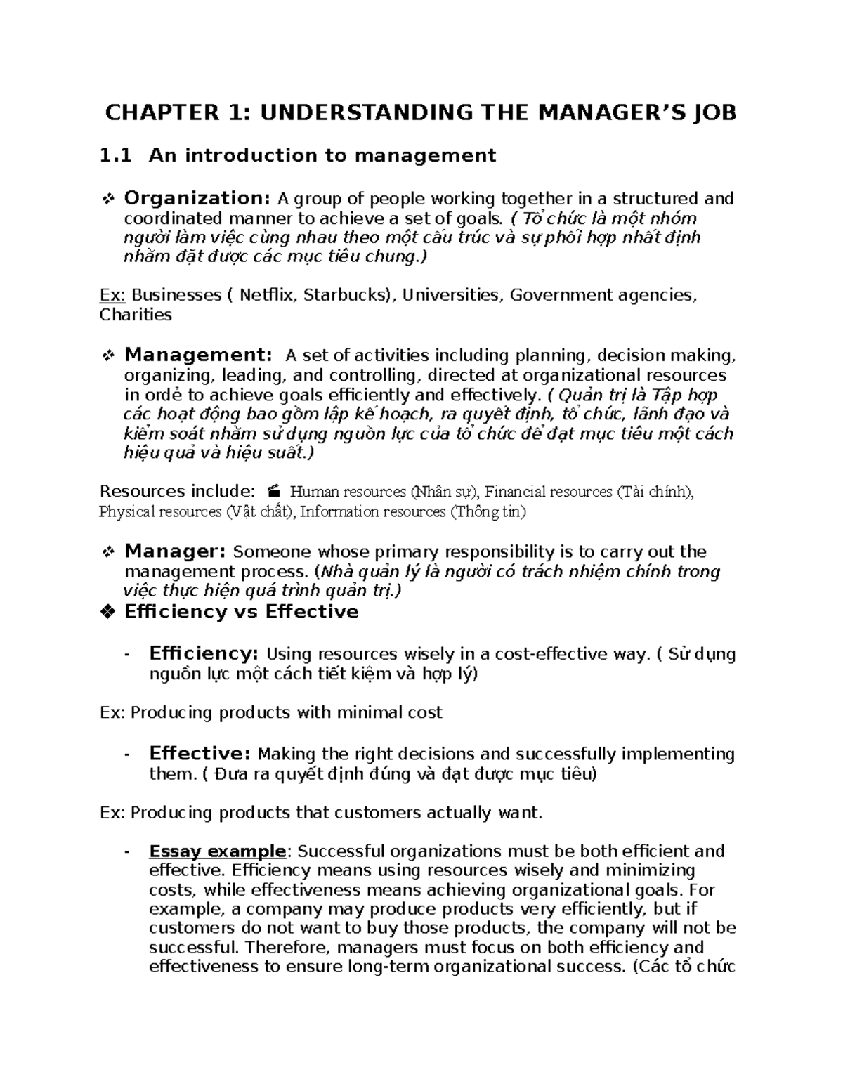 CHAPTER 1: UNDERSTANDING MANAGEMENT CONCEPTS AND FUNCTIONS - Studocu