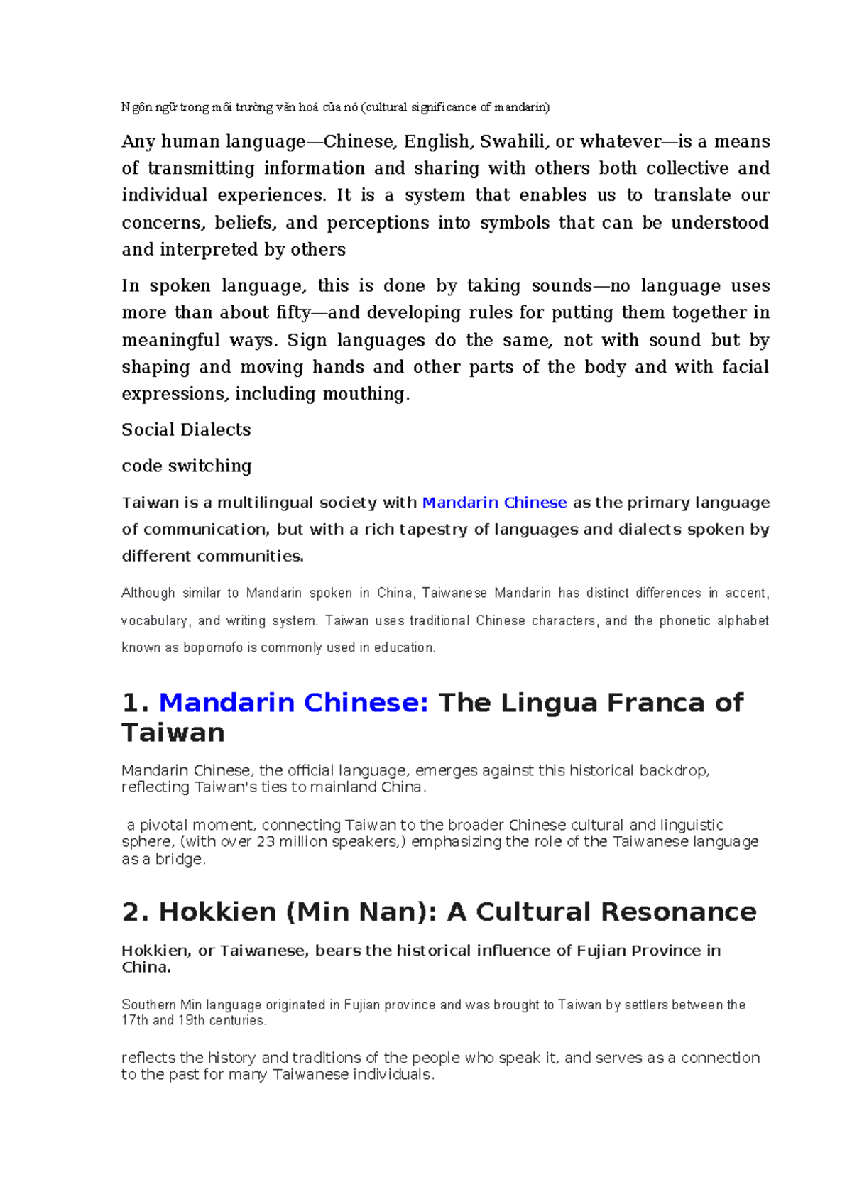 TT Anthropology - Cultural Significance of Taiwanese Languages and ...