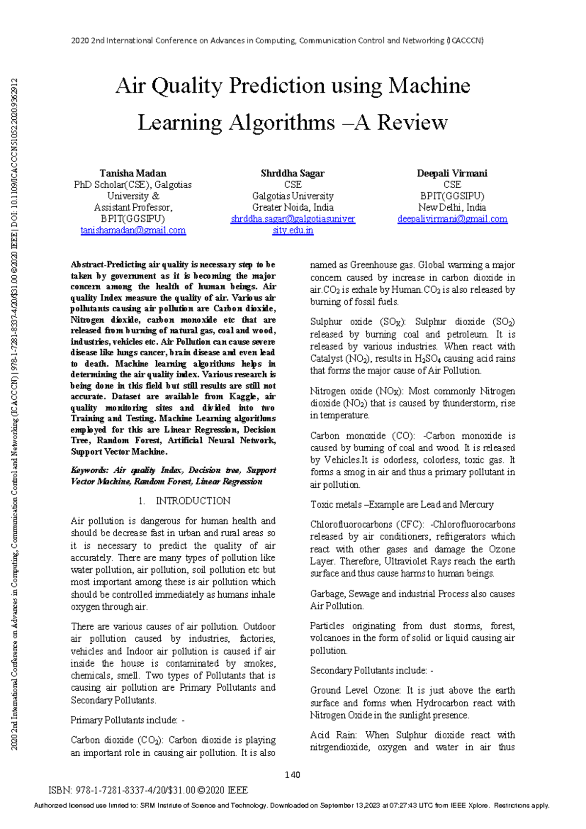 Air Quality Prediction via ML Algorithms Review - CSE Course Overview ...