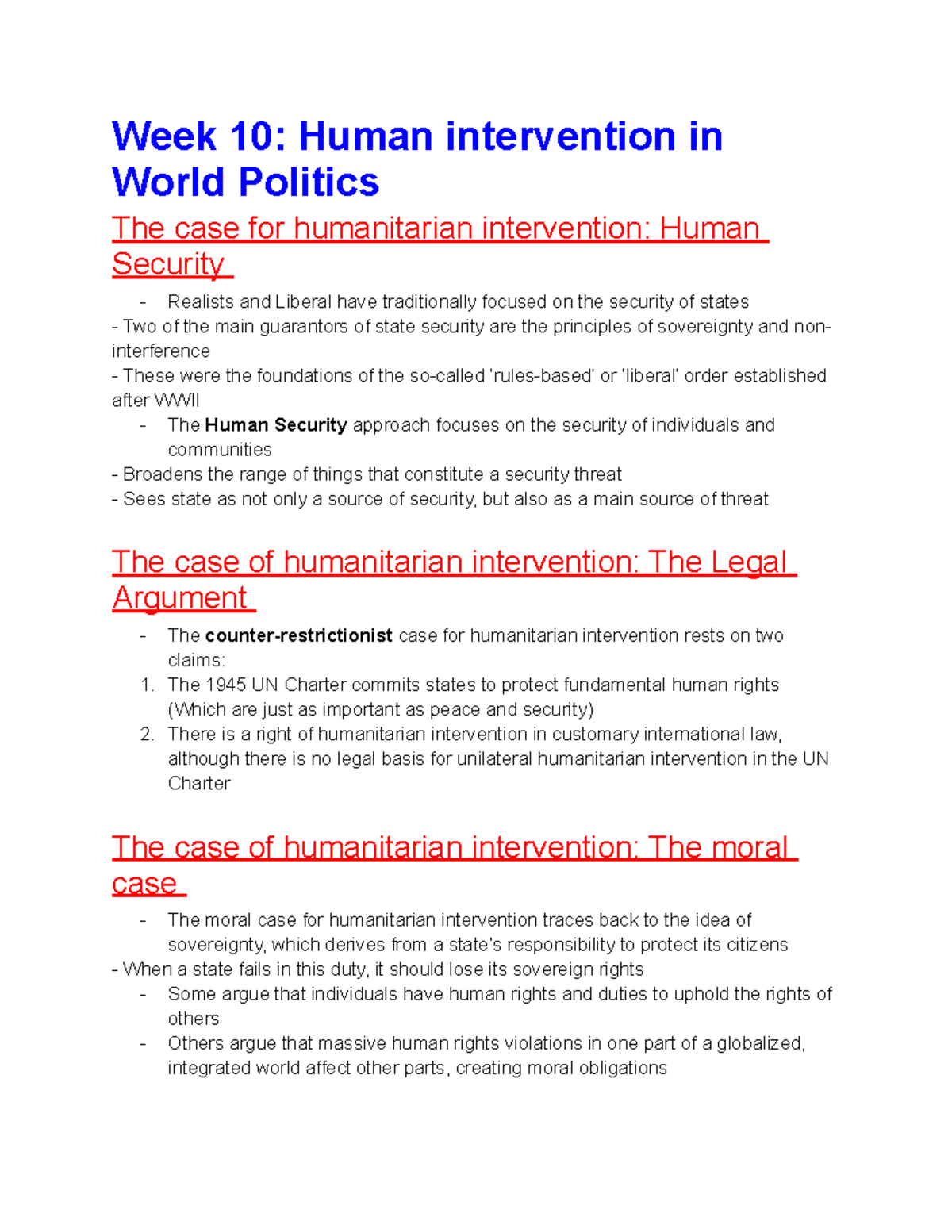 Week 10 - Humanatarian intervention in world politics - Week 10: Human ...