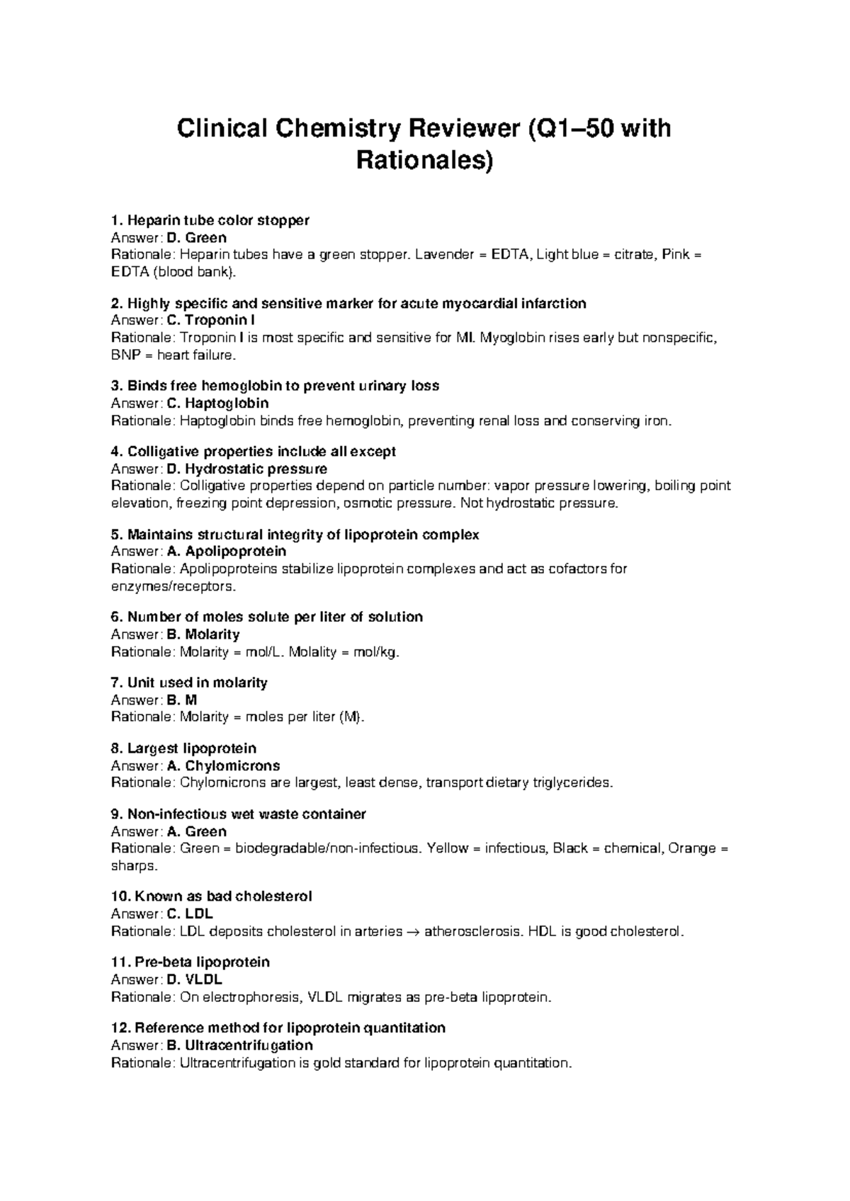 CC Clinical Chemistry Pre-Lecture Review and Test Notes - Studocu