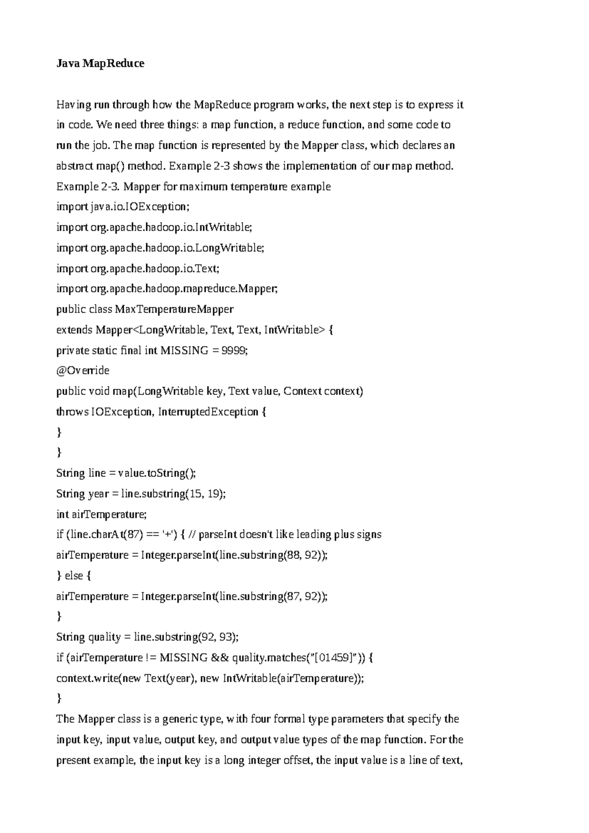 MapReduce Programming in Java: Max Temperature Example (CS101) - Studocu
