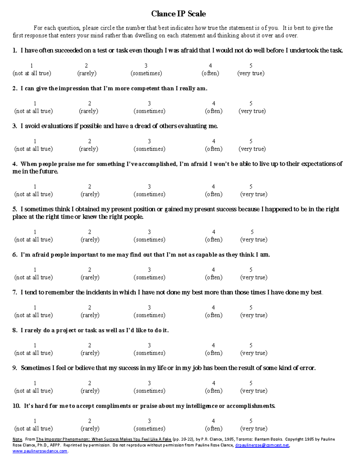 IPTestandScoring - Clance IP Scale Assessment Tool - Studocu