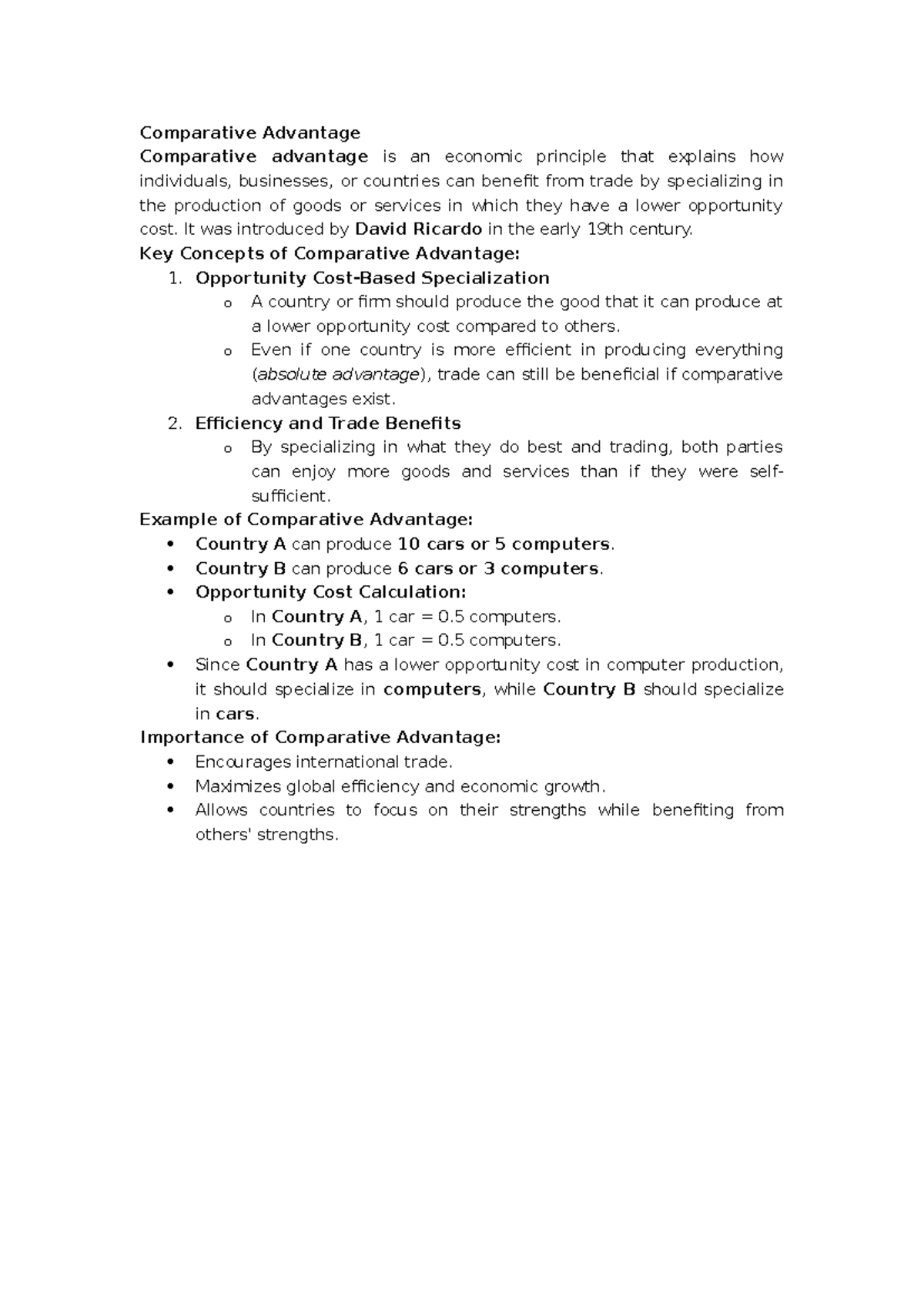 Comparative advantages - Comparative Advantage Comparative advantage is ...