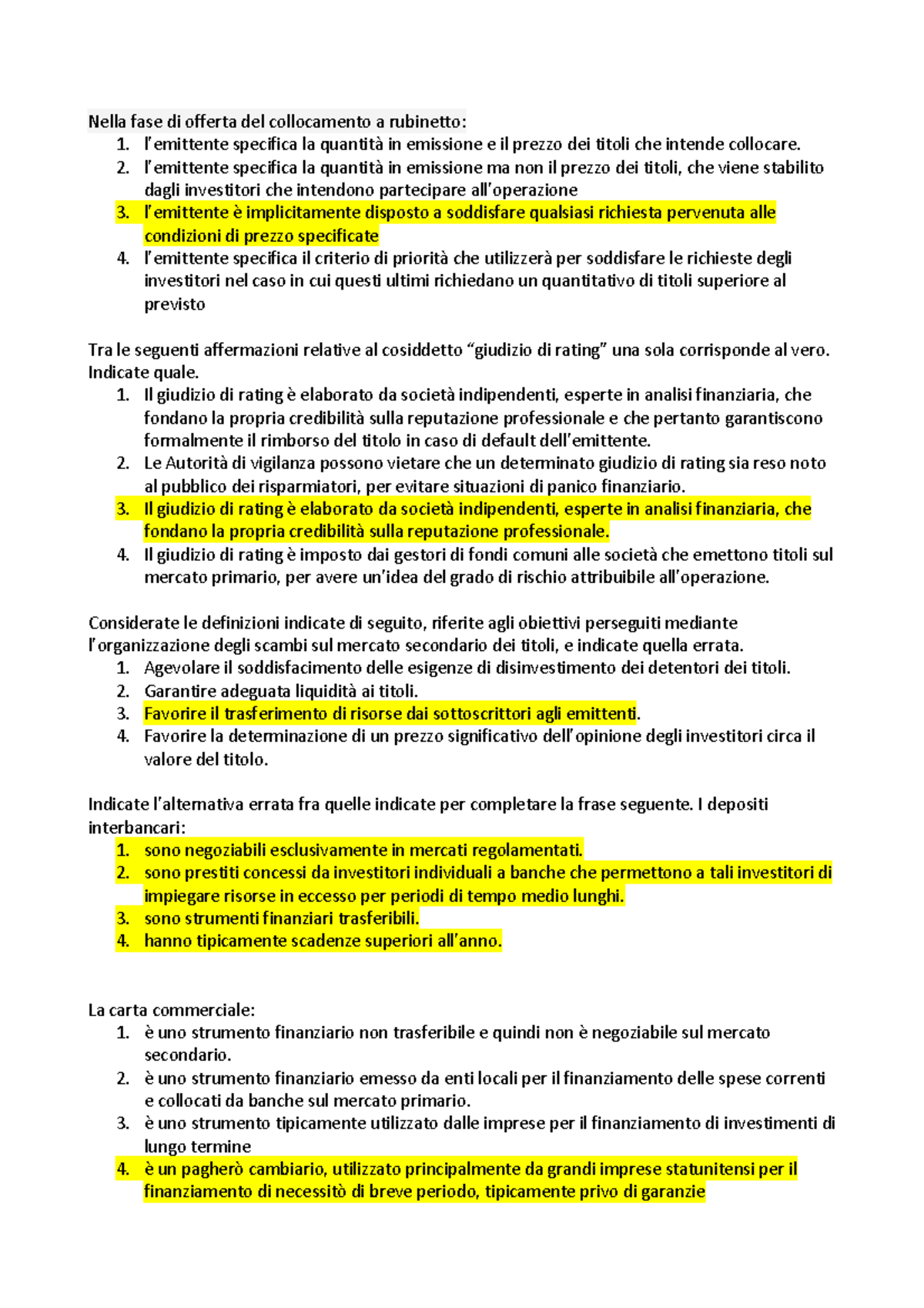 Domande Sistema Finanziario e Giudizi di Rating: Esame Riepilogativo ...
