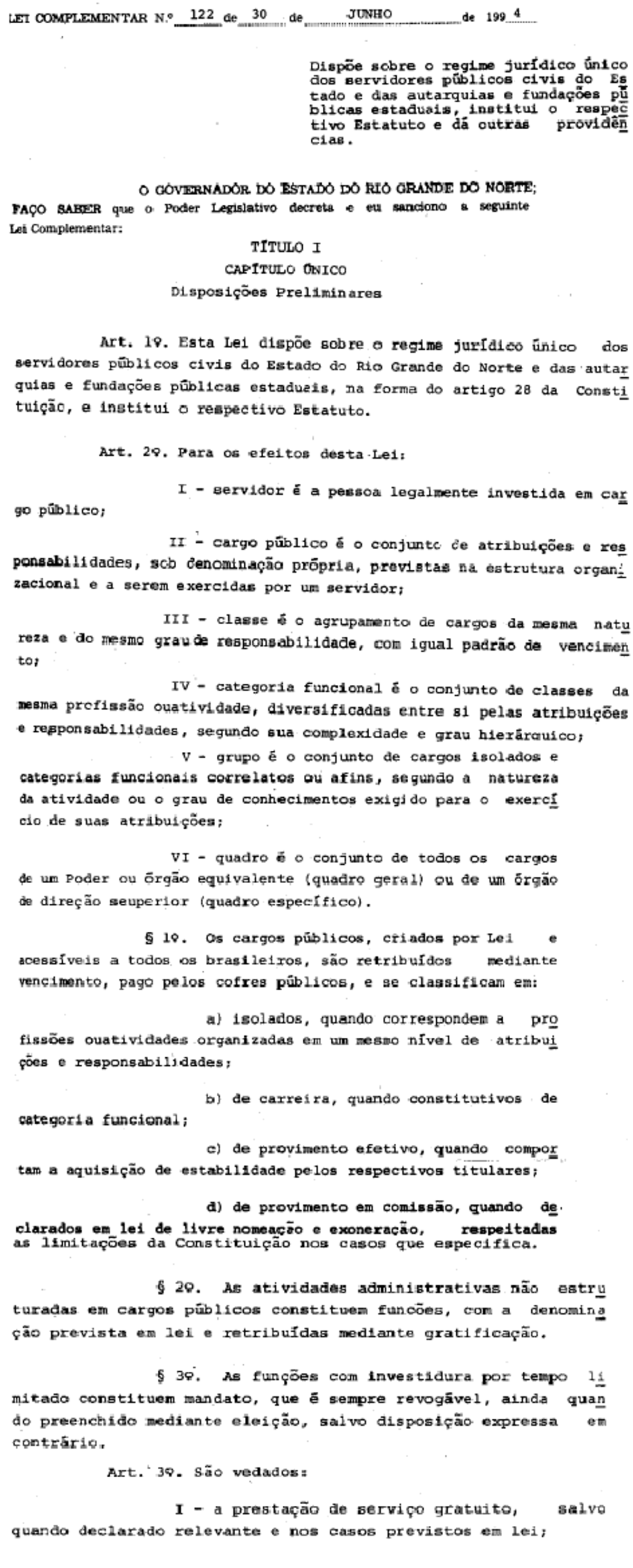 Lei Complementar 122/1994: Regime Jurídico dos Servidores Públicos do ...