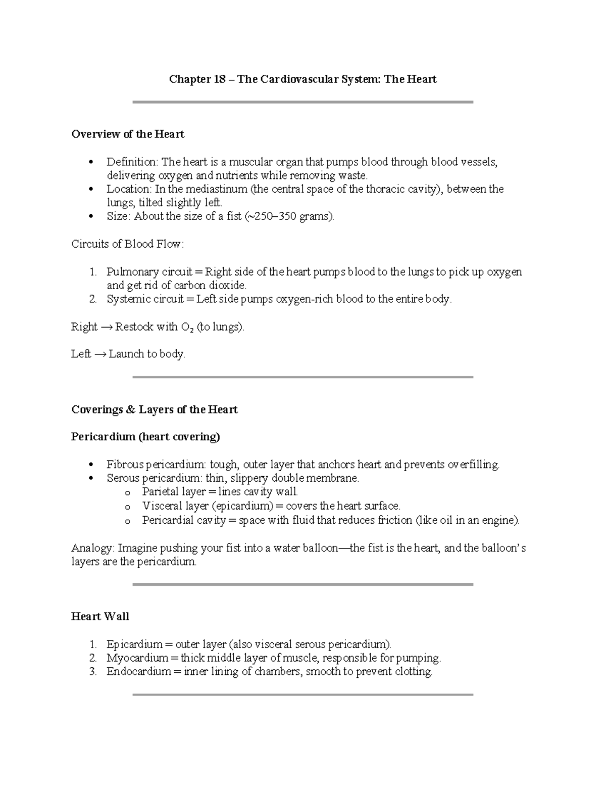 Chapter 18 Notes - A&P II: The Cardiovascular System Overview - Studocu