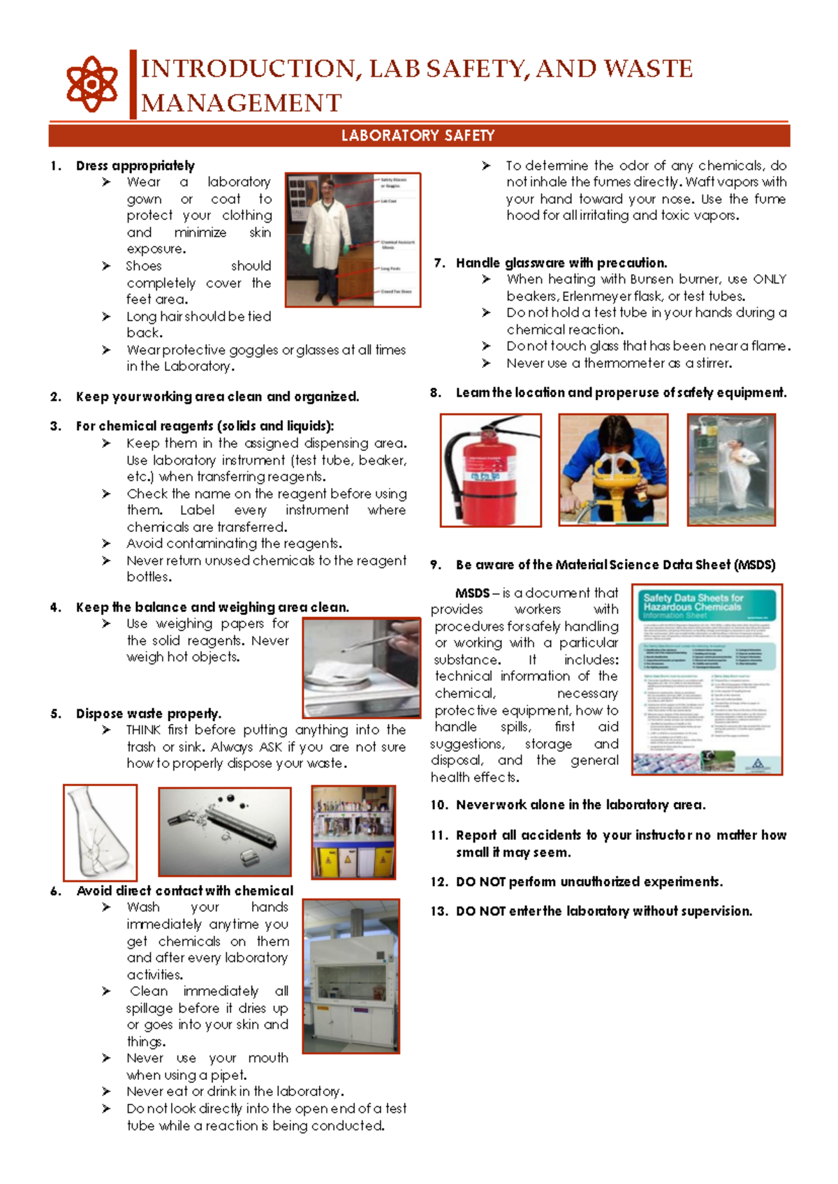 Lesson 1 - Lab Safety & Waste Management Guidelines - Studocu