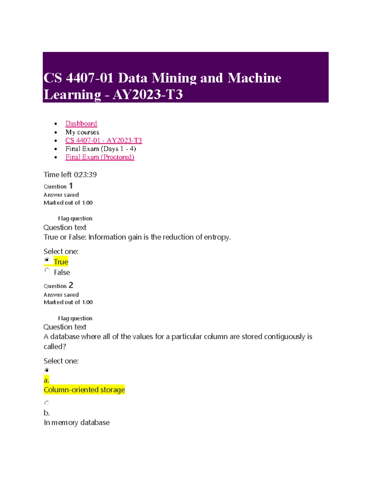 Review Quiz CS 4407: Data Science Concepts and Techniques - Studocu