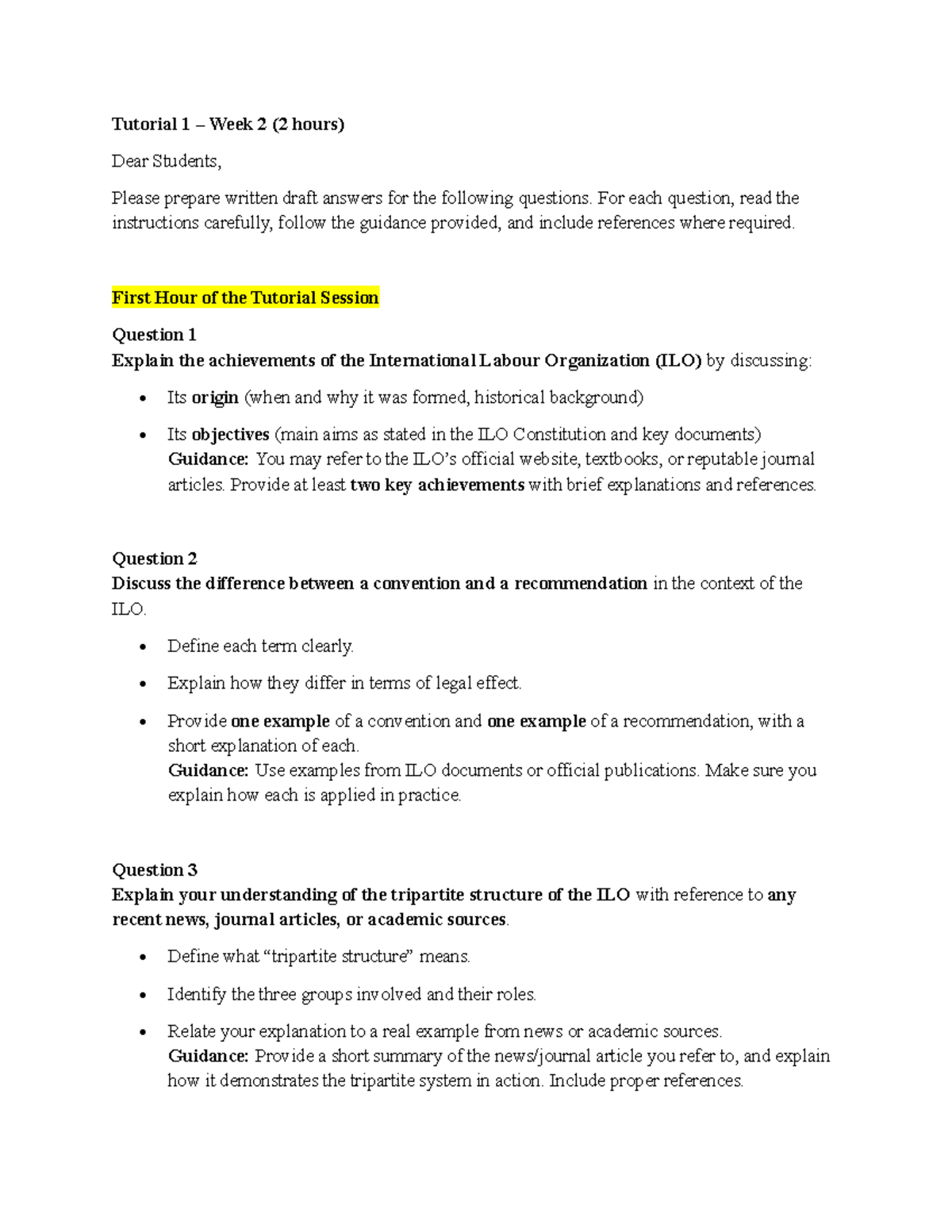 ILO Tutorial 1 Week 2: Achievements, Conventions, and Tripartite ...