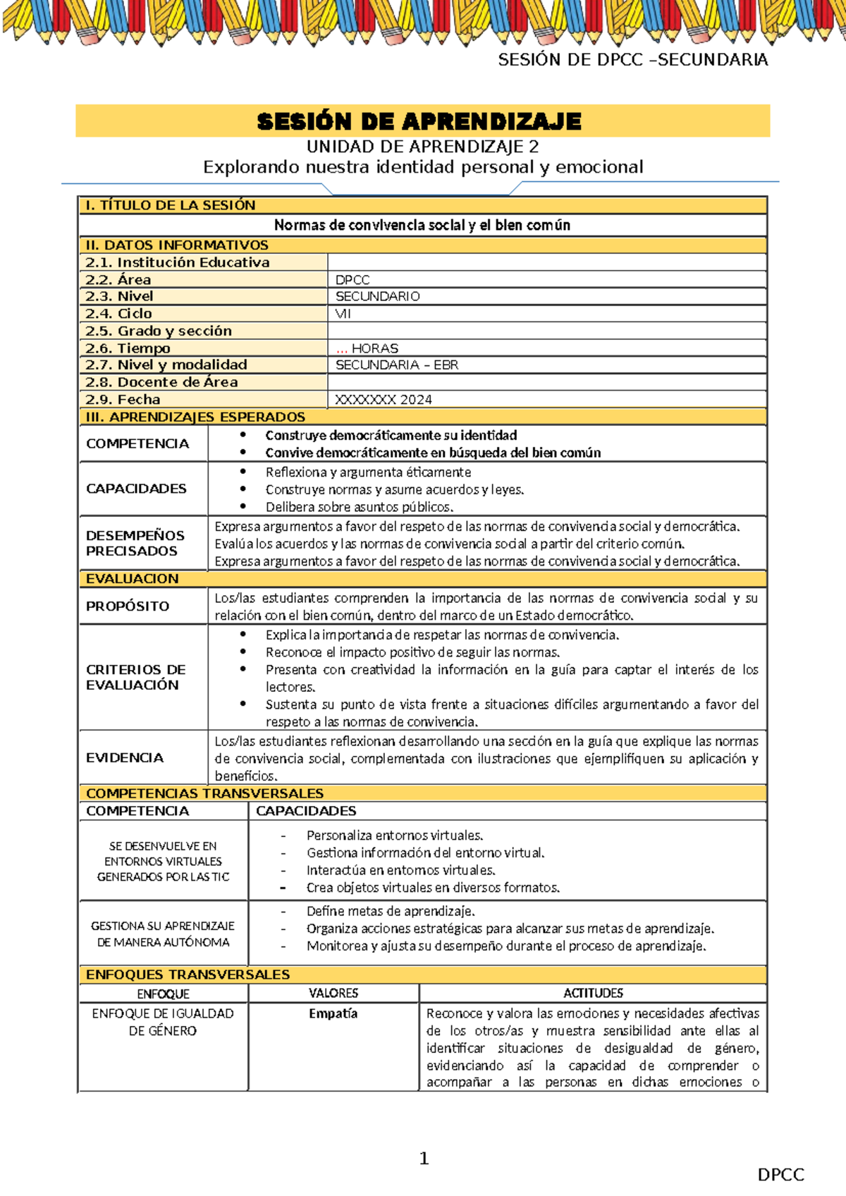 3º SES ACT 3 - DPCC 2024 - SESION DE APRENDIZAJE - DPCC 1 SESIÓN DE ...