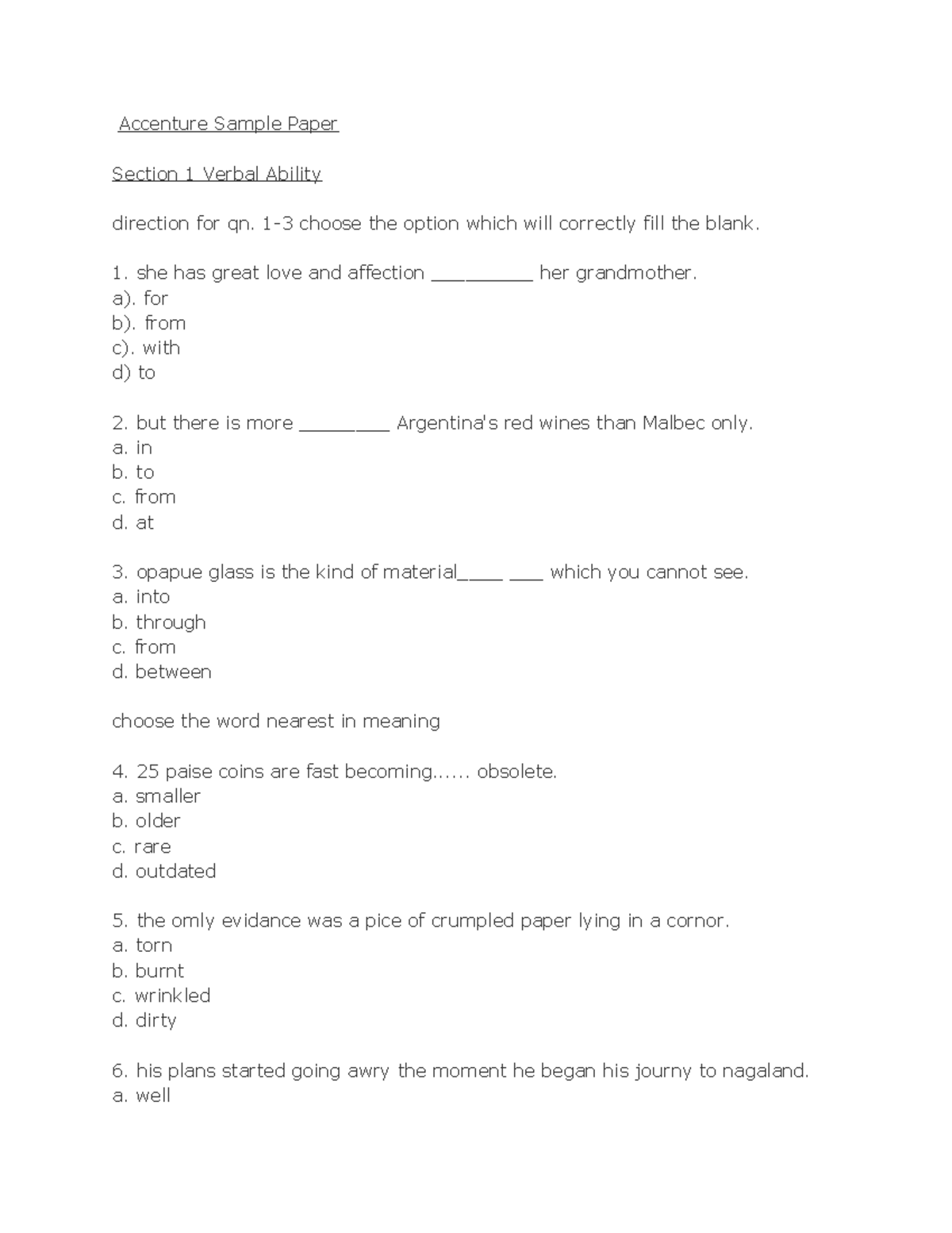Accenture - 1-3 choose the option which will correctly fill the blank ...
