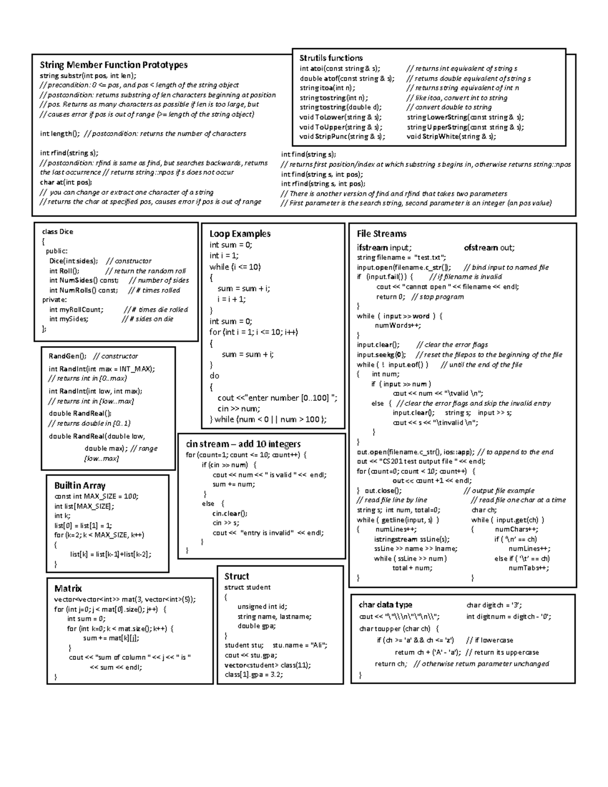 Final cheatsheet - cin stream – add 10 integers for (count=1; count