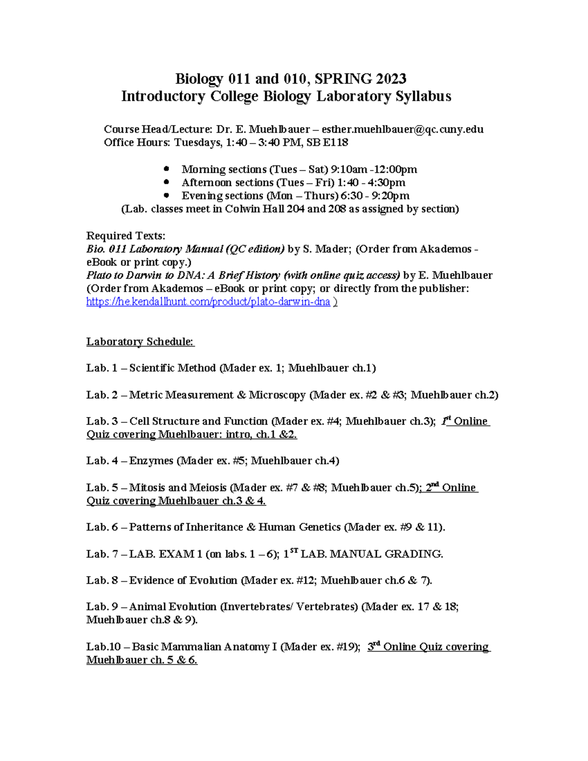 Biol 11 Lab Syllabus Spring '23 - Introductory Biology Overview - Studocu
